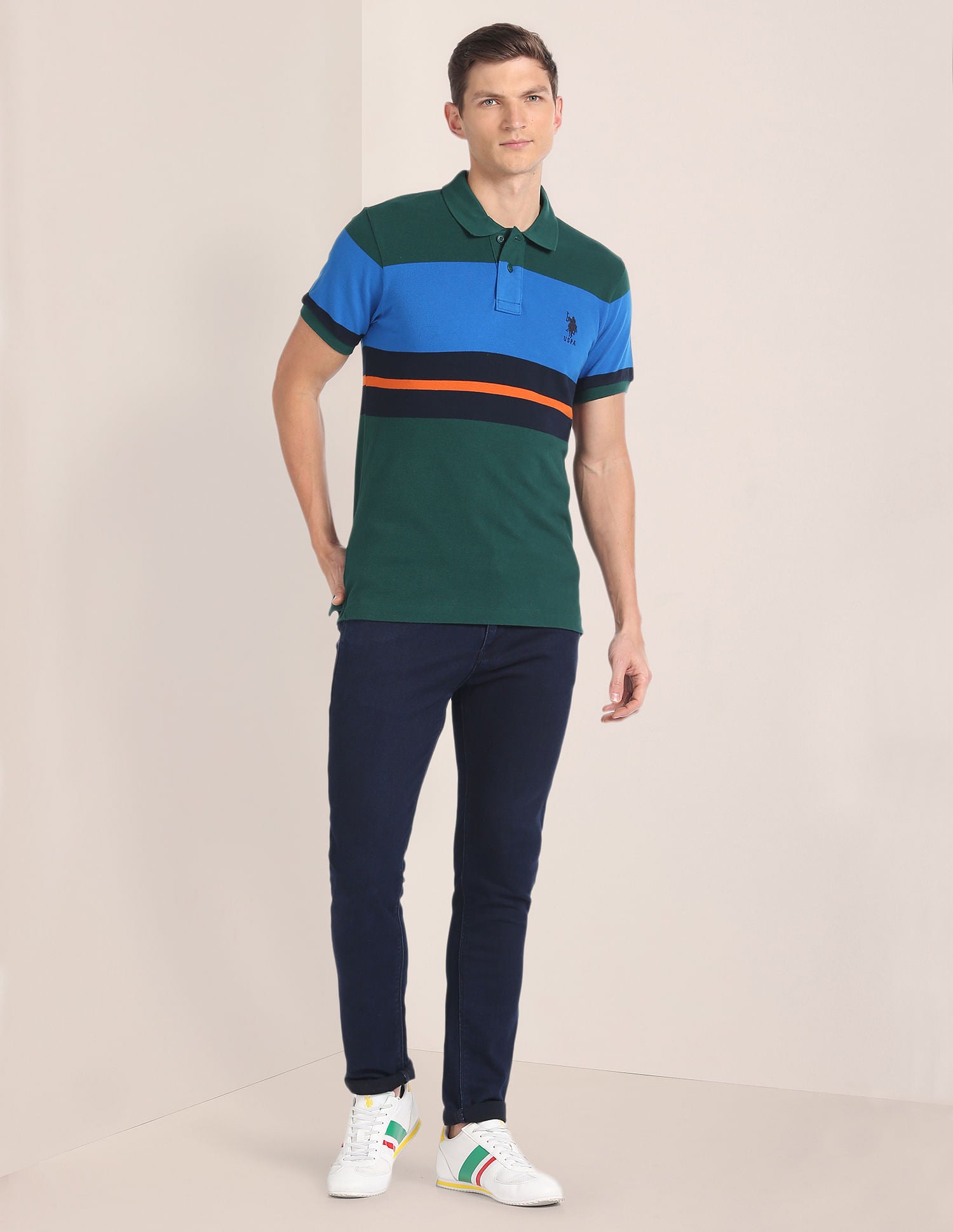 Colour Block Cotton Polo Shirt Green - U.S. POLO ASSN. | Large