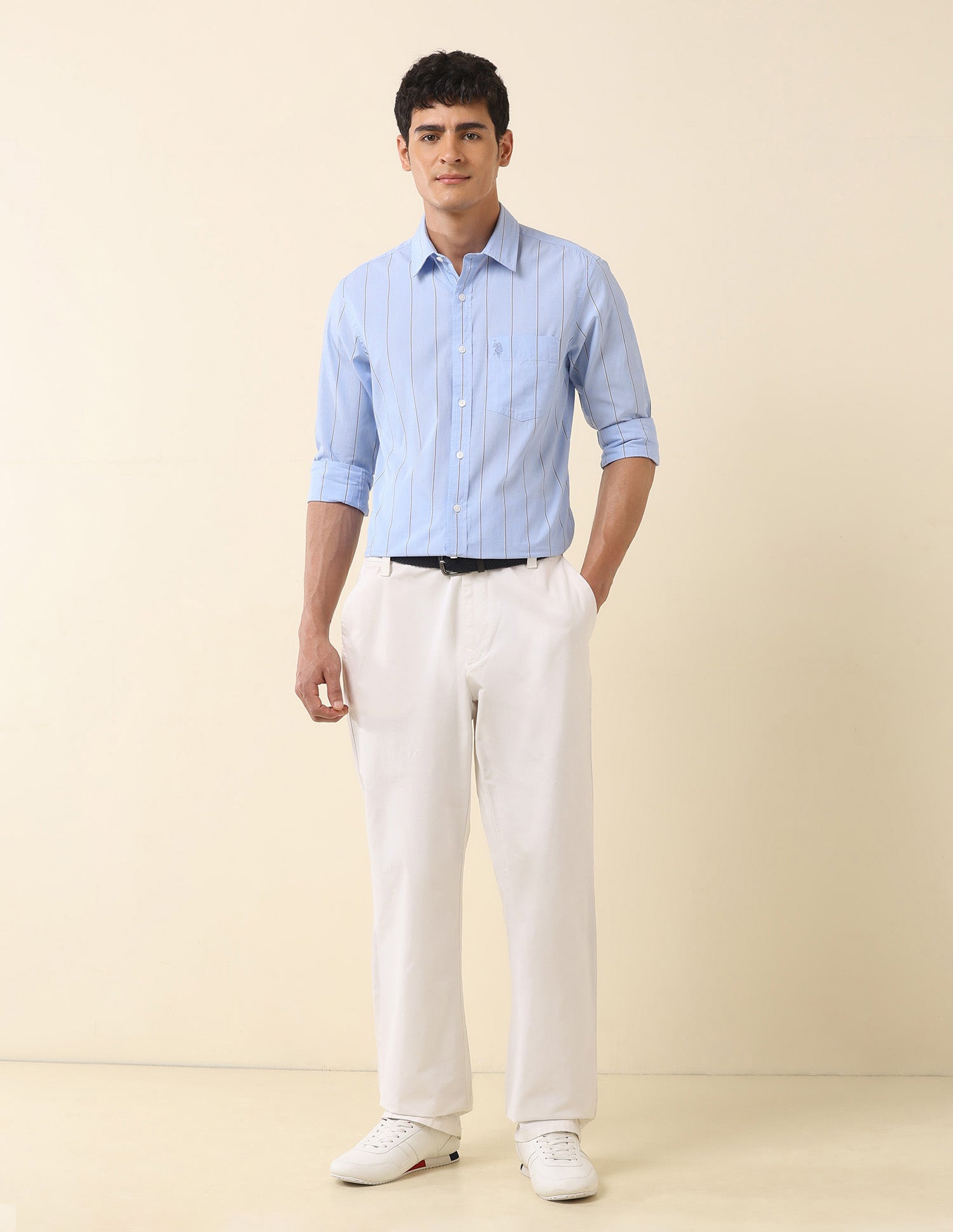 Tailored Fit Vertical Striped Shirt Light Blue - U.S. Polo Assn. India | Large