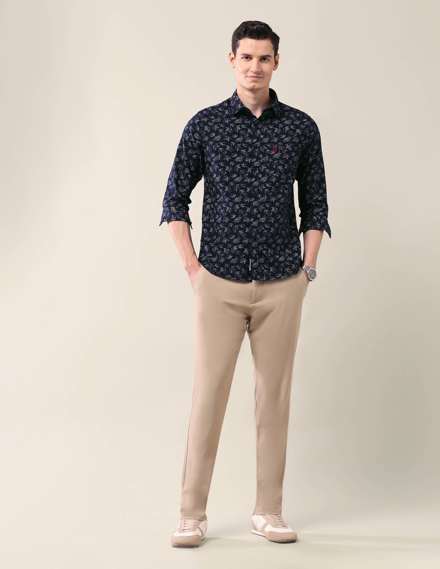All-Over Printed Tailored Fit Shirt Navy - U.S. Polo Assn. India | Large
