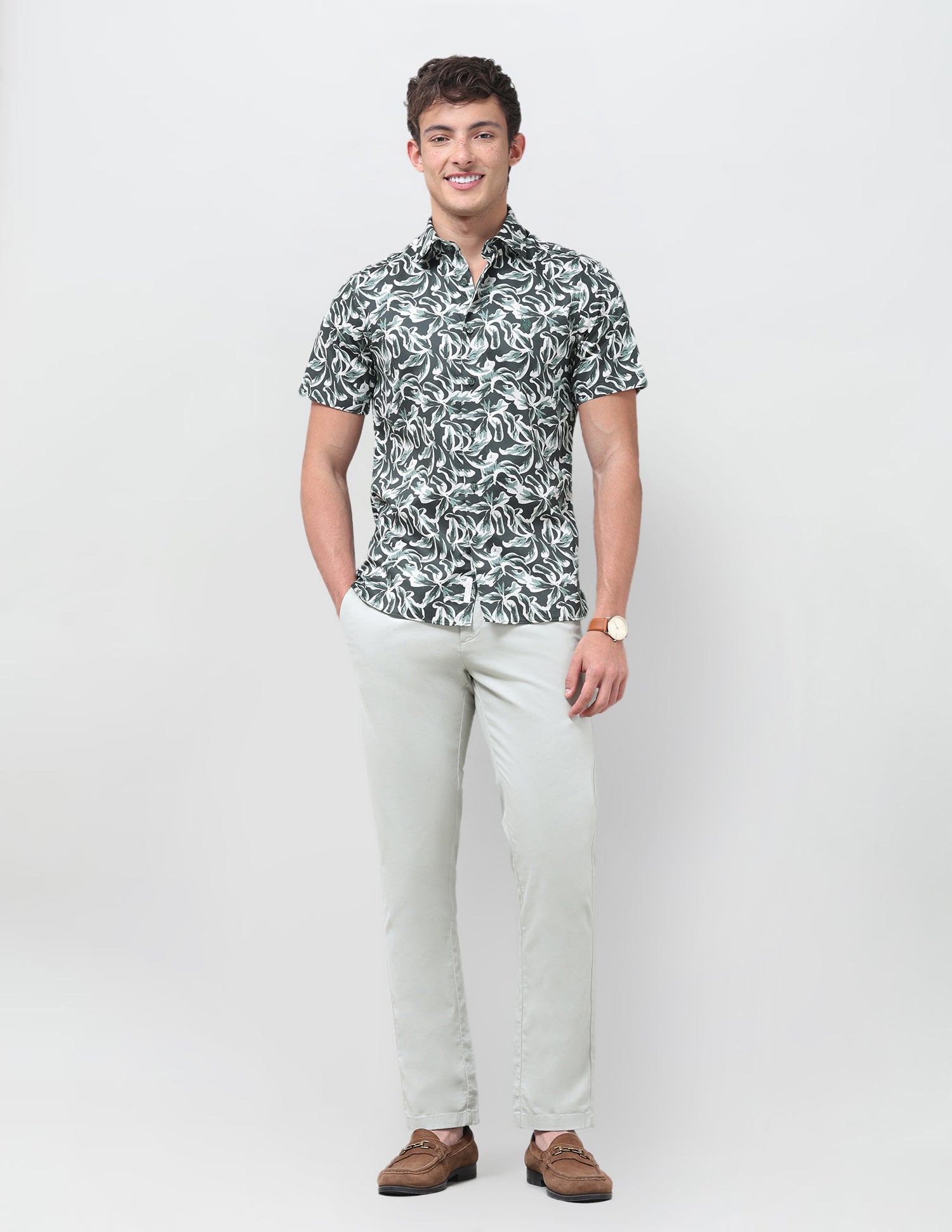 Floral Printed Satin Shirt Olive - U.S. Polo Assn. India | Large