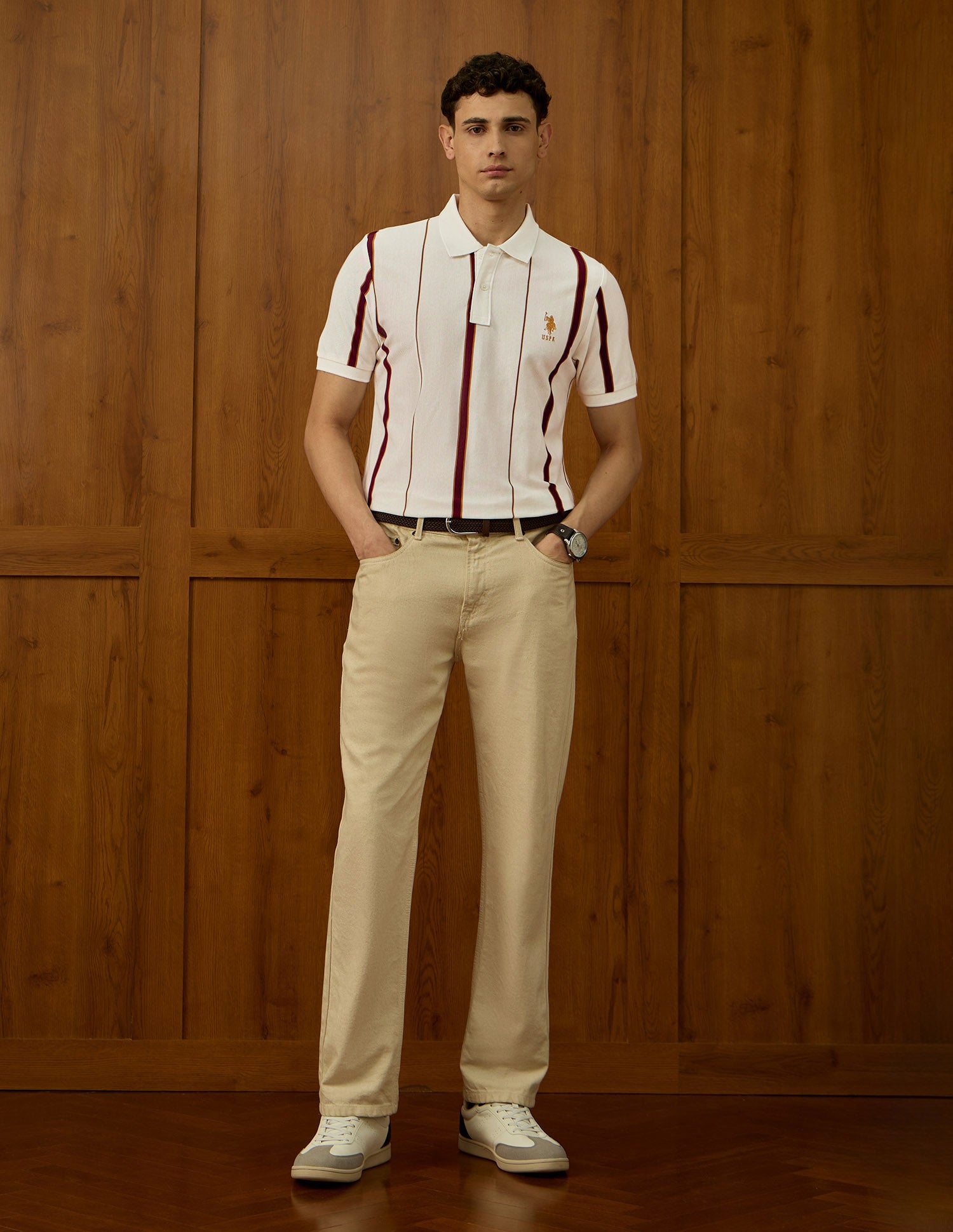 Vertical Striped Varsity Theatre Polo Shirt Off White - U.S. POLO ASSN. | Large