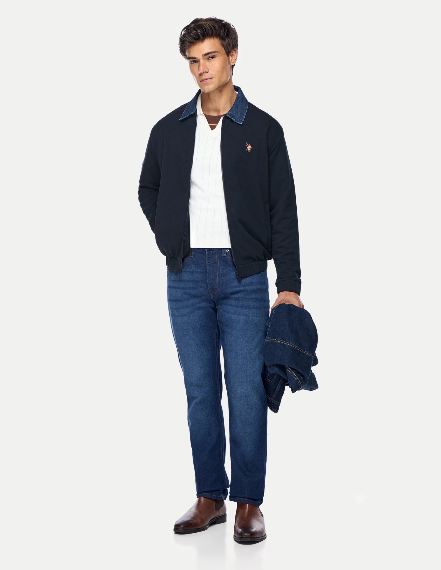 Solid Regular Fit Zipper Sweatshirt Navy - U.S. Polo Assn. India | Large