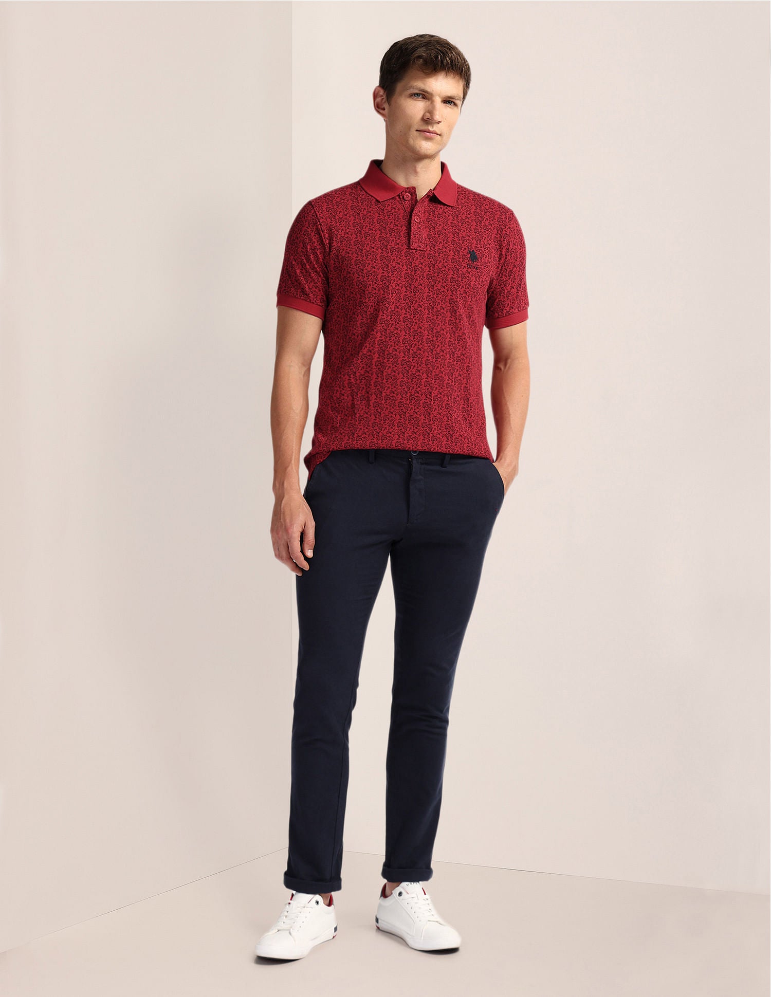 Floral Print Slim Fit Polo Shirt Red - U.S. POLO ASSN. | Large