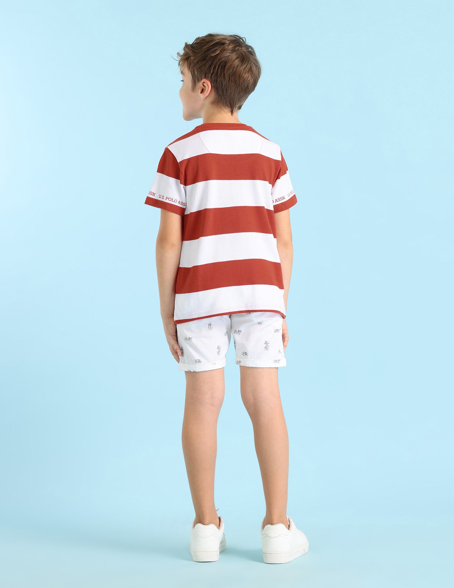 Boys Horizontal Striped Regular Fit T-Shirt Dark Orange - U.S. POLO ASSN. | Large