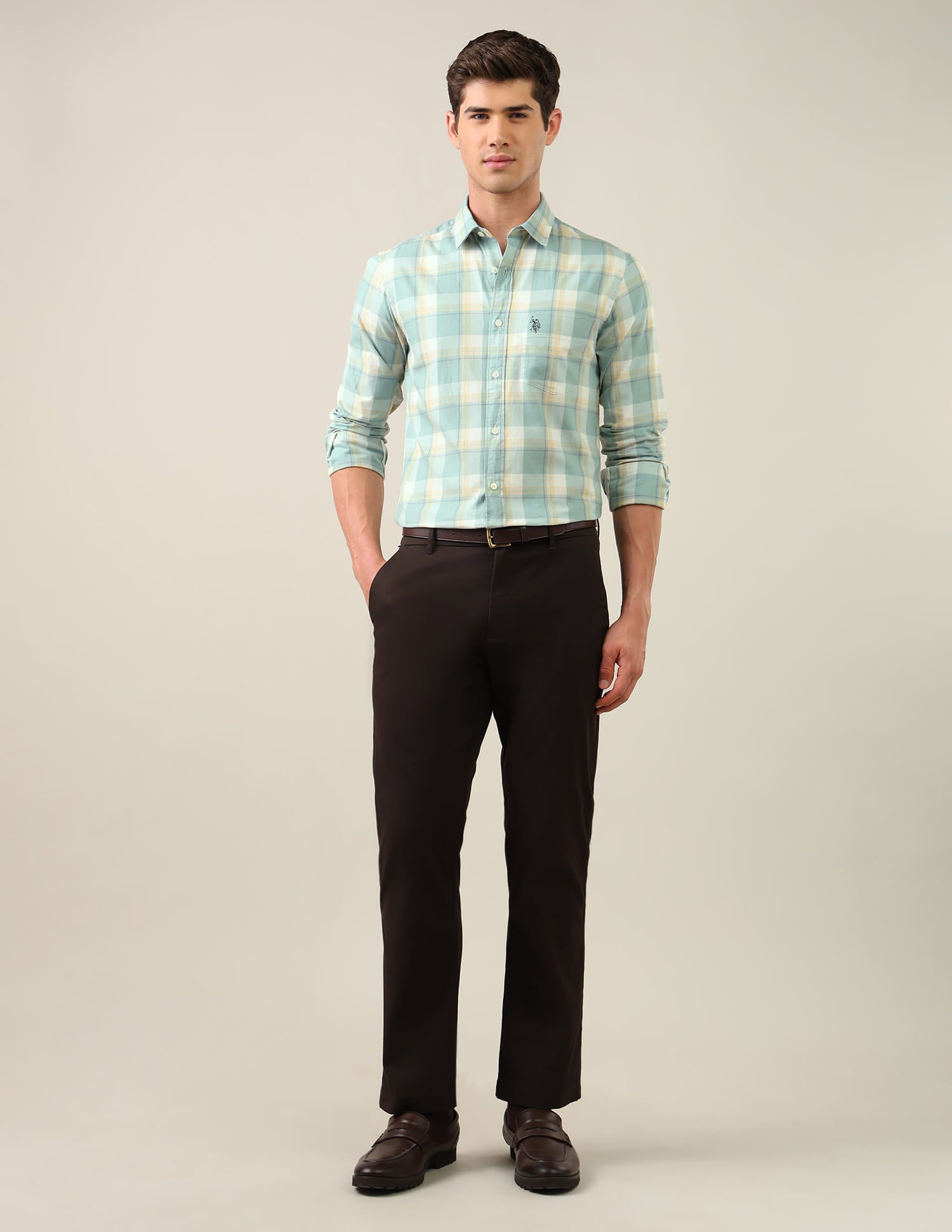 Twill Grid Tattersall Checked Shirt Green - U.S. Polo Assn. India | Large
