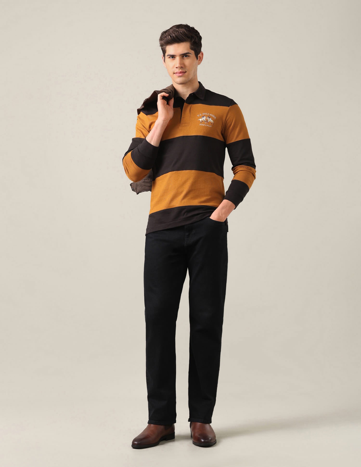 Horizontal Striped Slim Fit Polo Shirt Yellow - U.S. Polo Assn. India | Large