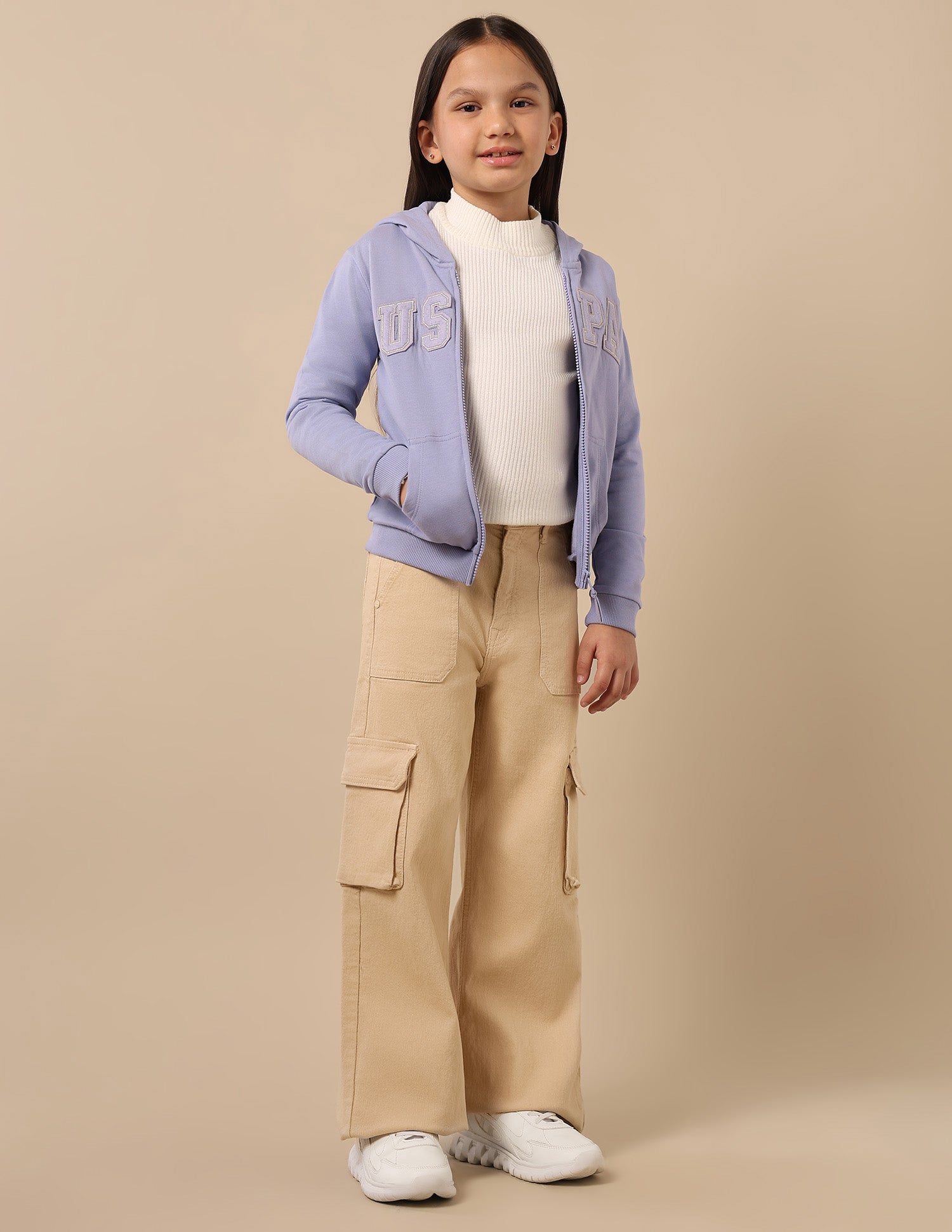 Girls Solid Hood Sweatshirt Light Purple - U.S. POLO ASSN. | Large