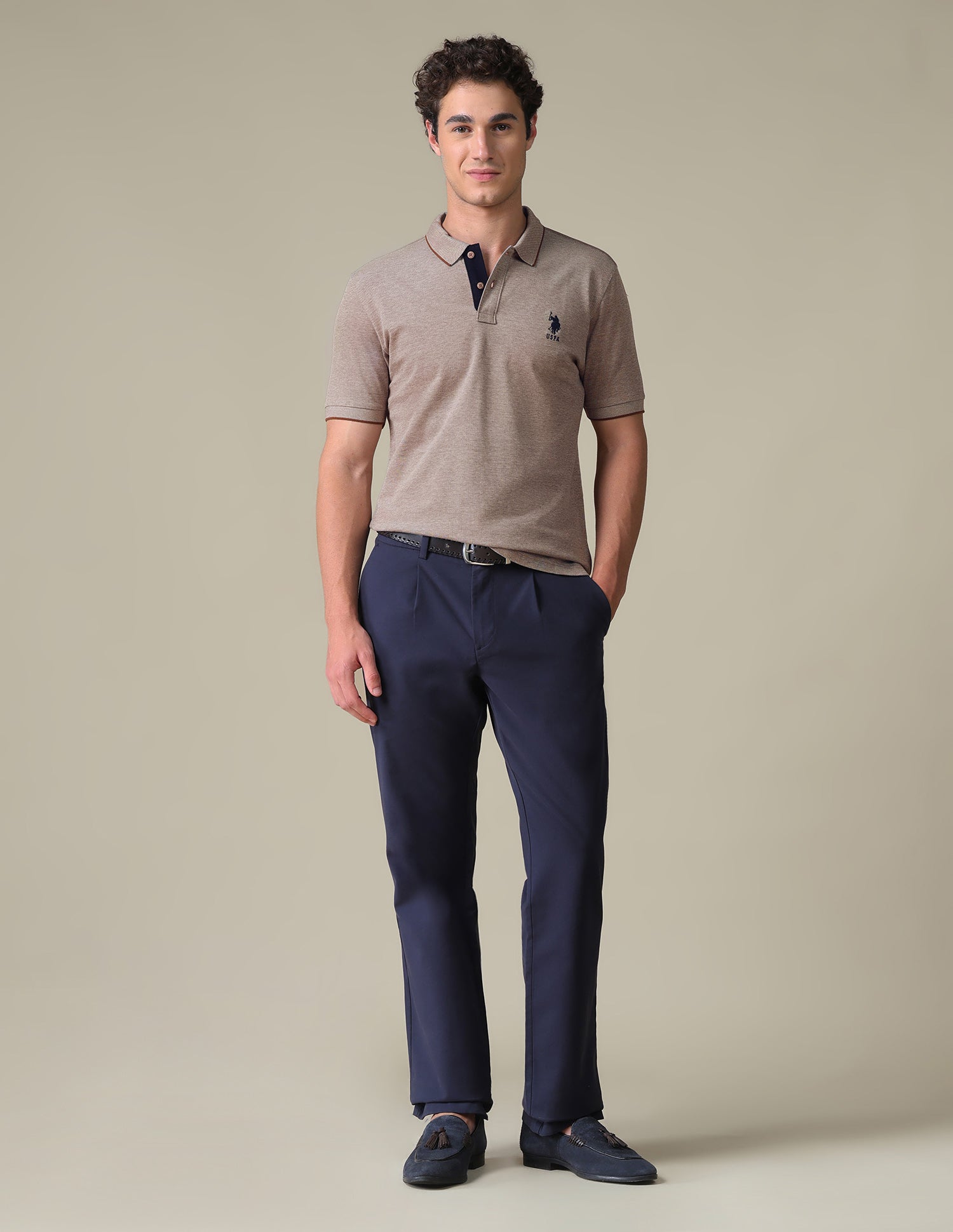 Regular Fit Heathered Polo Shirt Light Brown - U.S. Polo Assn. India | Large