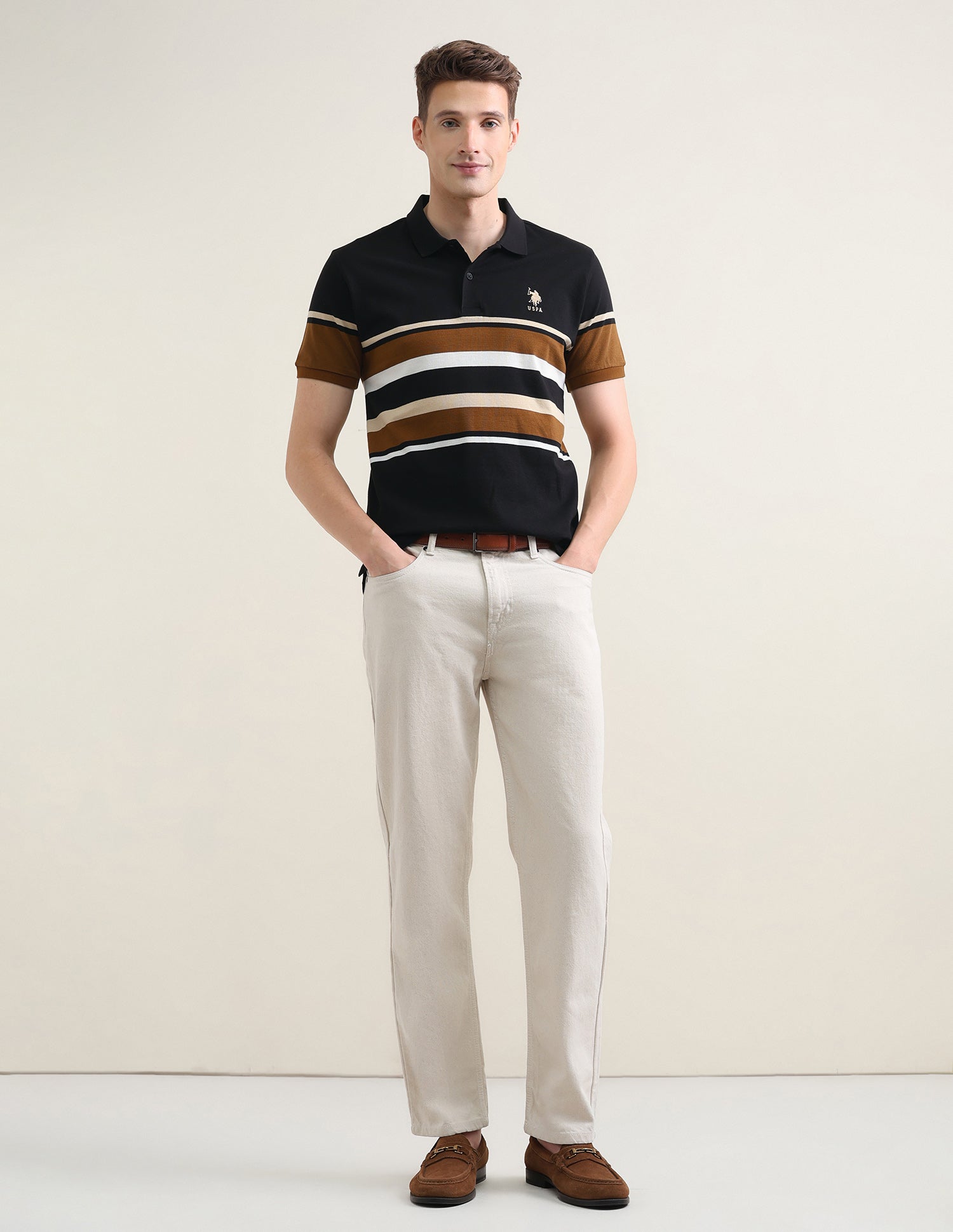 Horizontal Striped Slim Fit Polo Shirt Black - U.S. Polo Assn. India | Large
