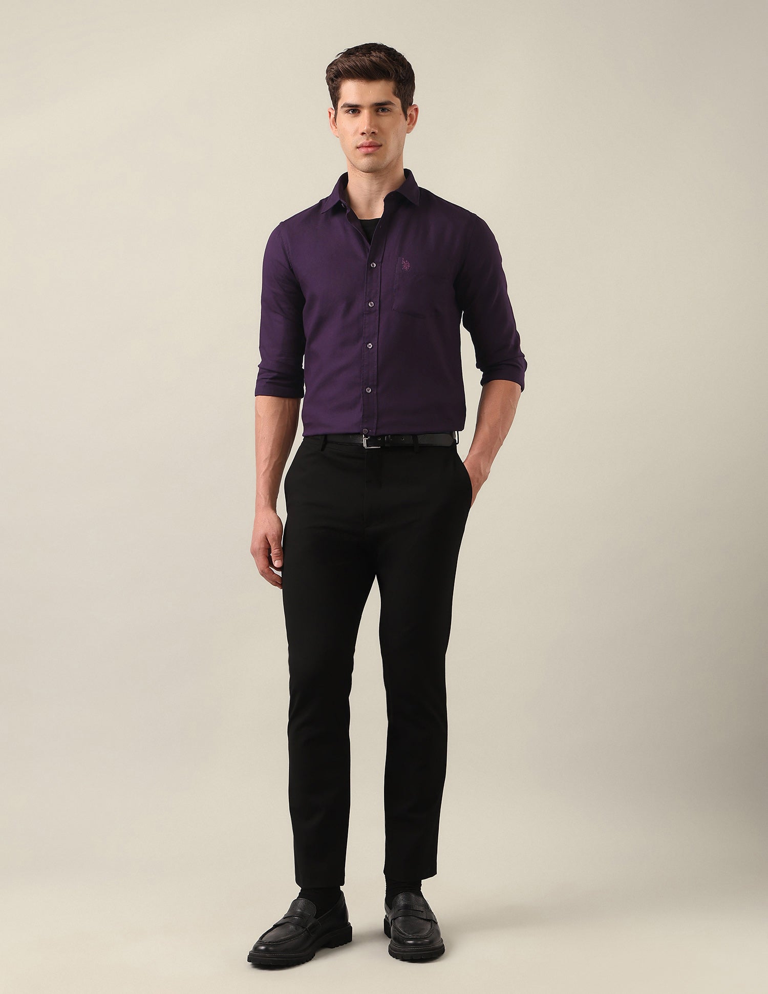 Tailored Fit Solid Shirt Dark Purple - U.S. Polo Assn. India | Large