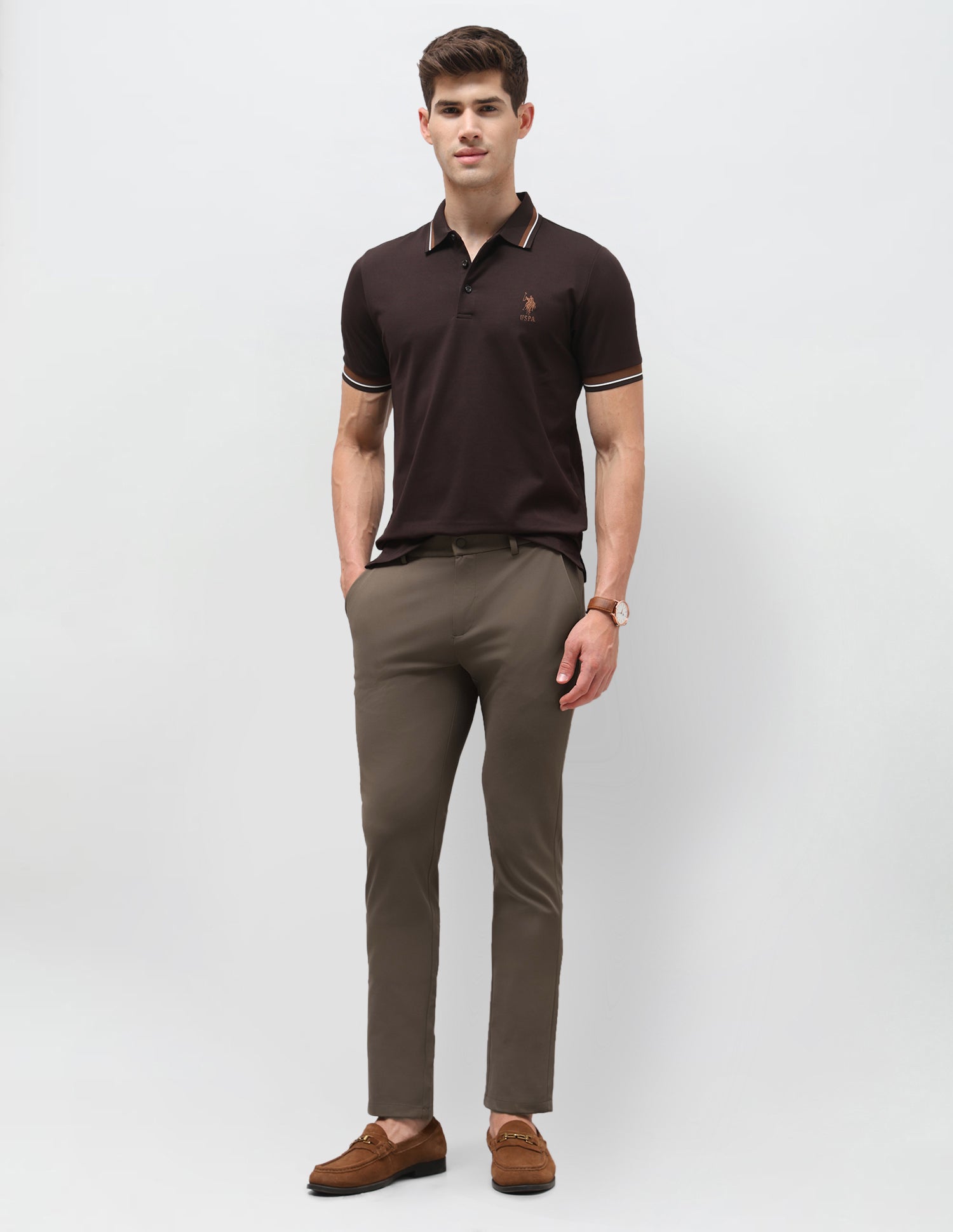 Knitted Austin Slim Fit Trousers Brown - U.S. Polo Assn. India | Large