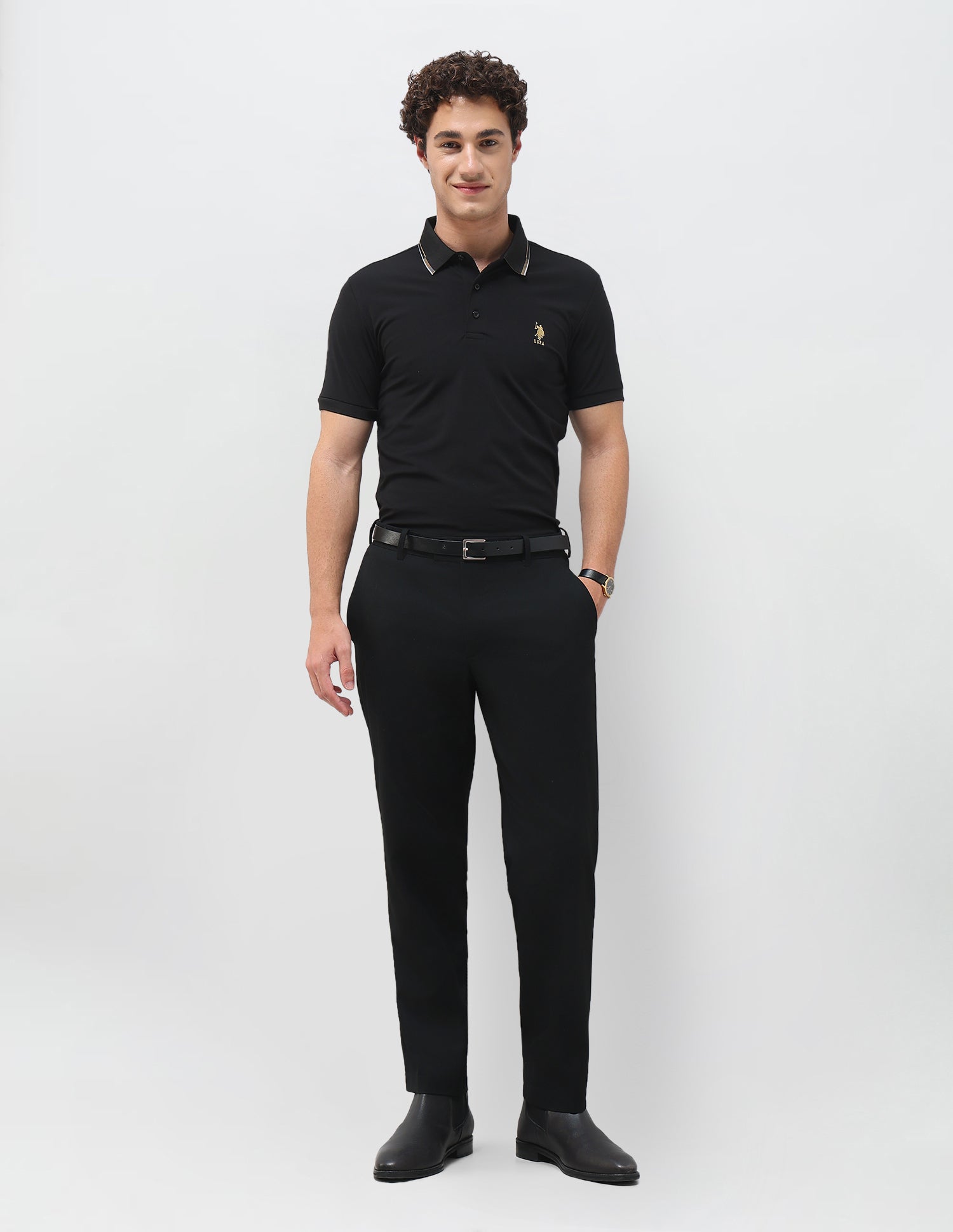 Solid Slim Fit Polo Shirt Black - U.S. Polo Assn. India | Large