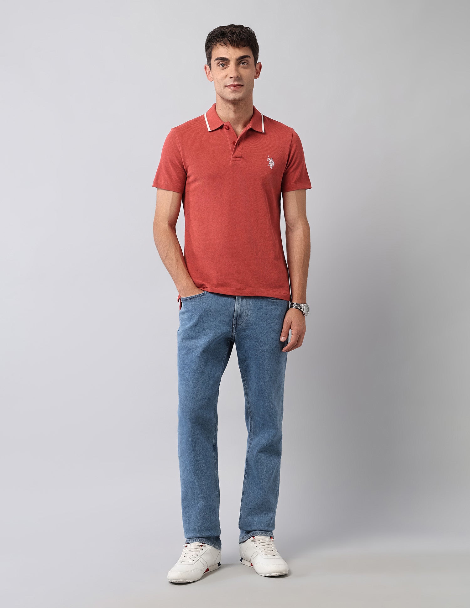 Pure Cotton Muscle Fit Polo Shirt Red - U.S. Polo Assn. India | Large
