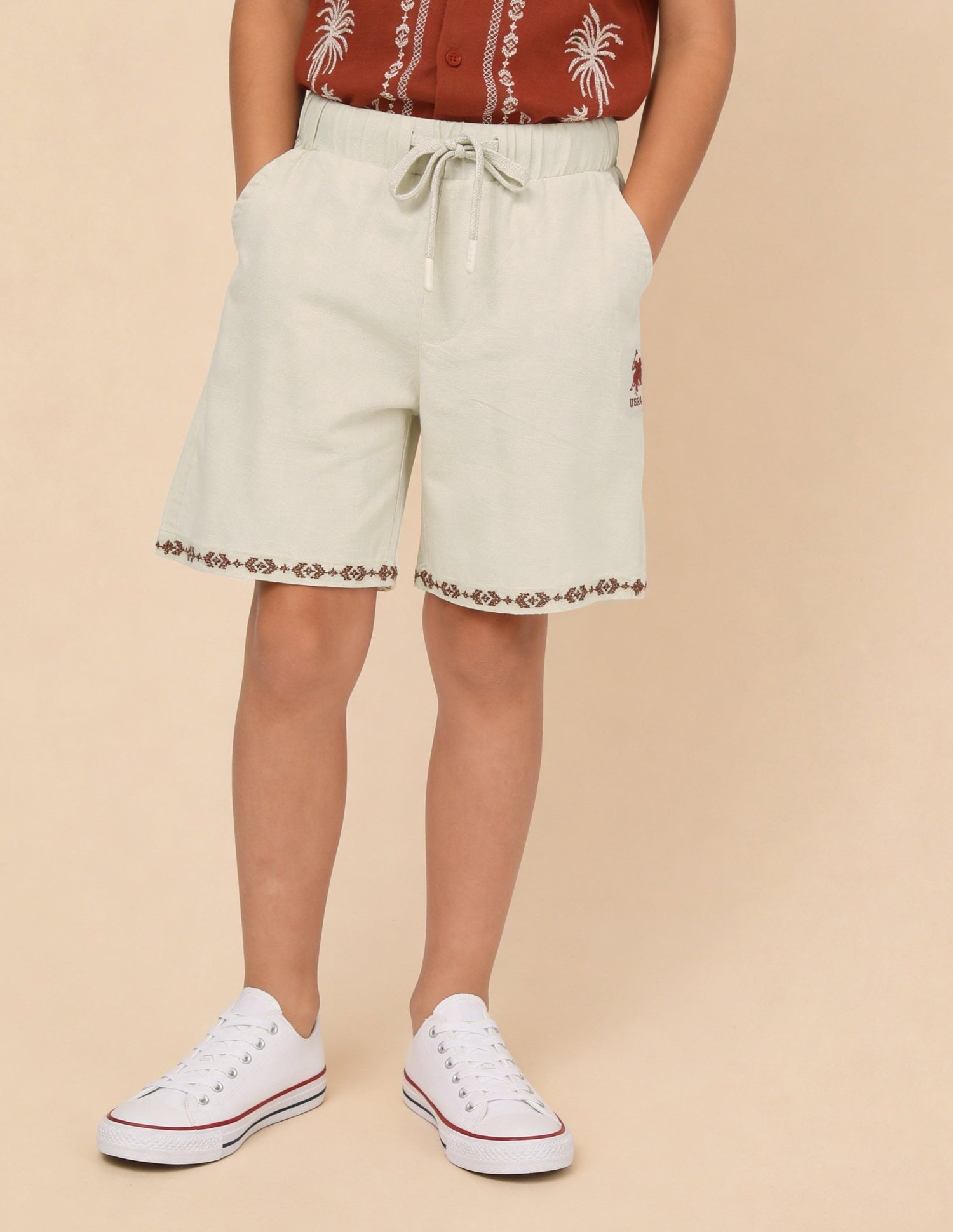 Embroidered Relaxed Fit Shorts Natural - U.S. Polo Assn. India | Large