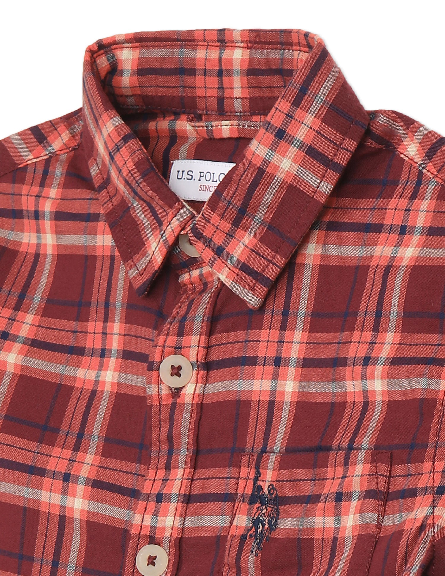 Boys Red Spread Collar Check Shirt Red - U.S. Polo Assn. India | Large
