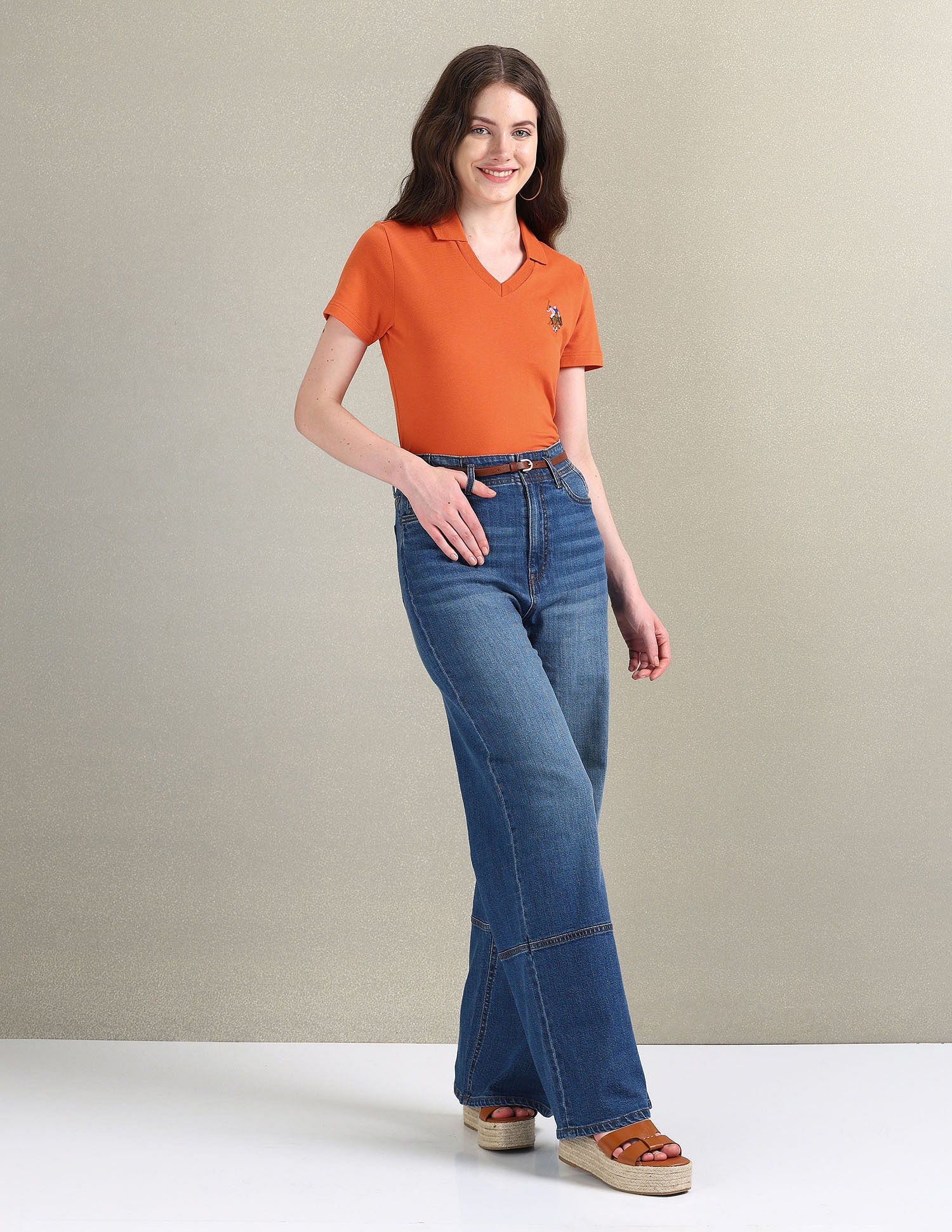 V-Neck Pique Polo Shirt Rust - U.S. POLO ASSN. | Large