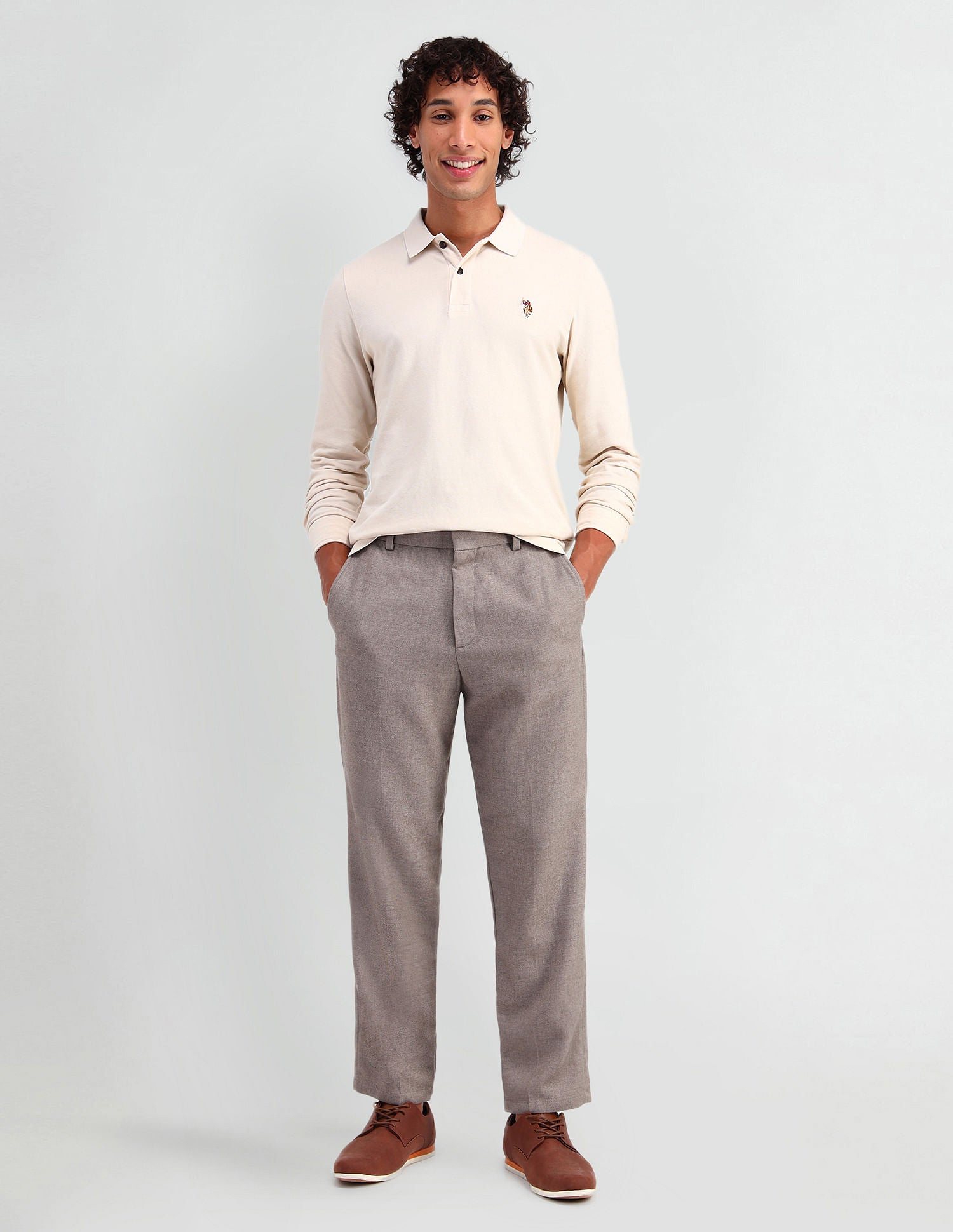 Muscle Fit Pure Cotton Polo Shirt Light Beige - U.S. POLO ASSN. | Large