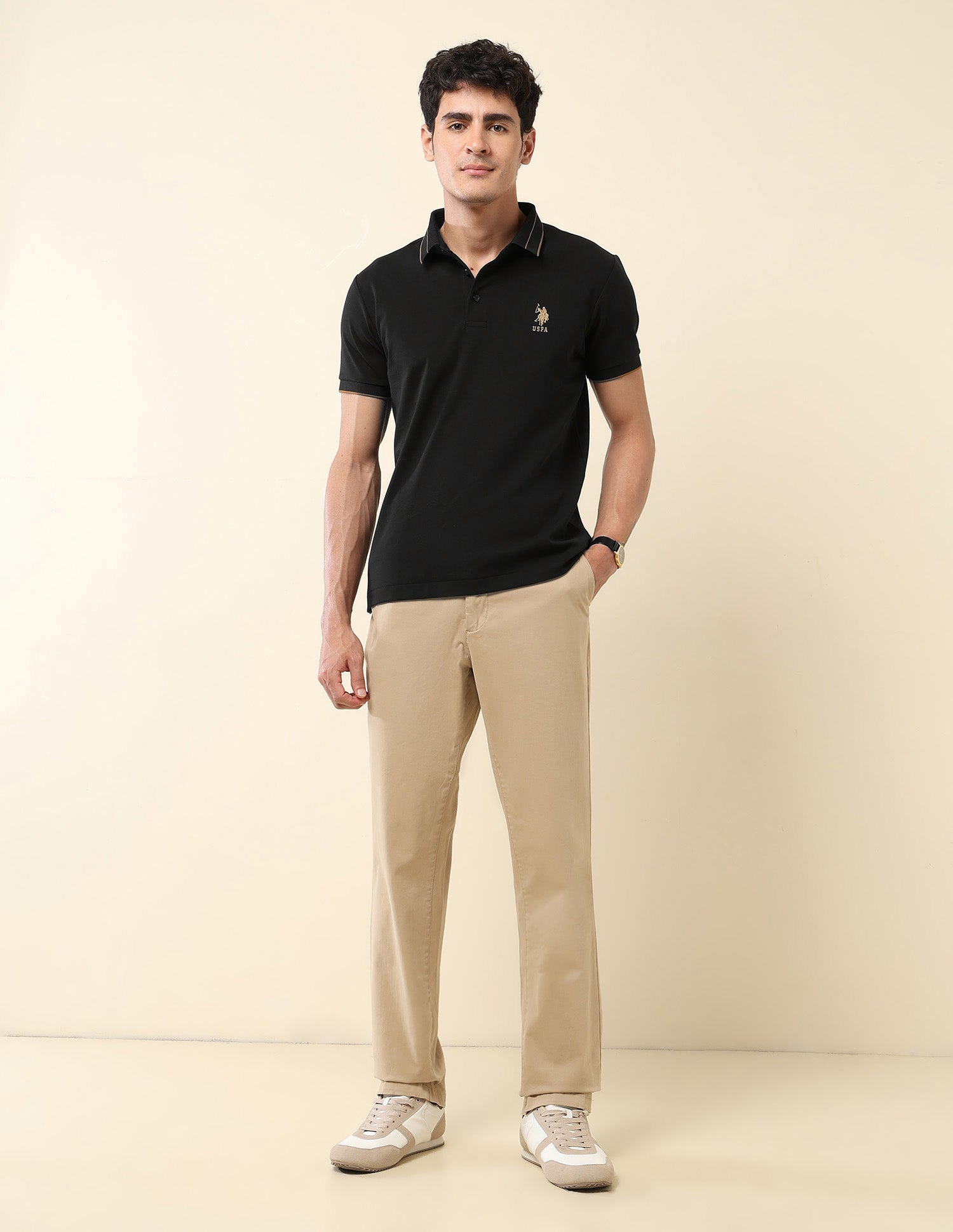 Slim Fit Modern Monochrome Polo Shirt Black - U.S. Polo Assn. India | Large