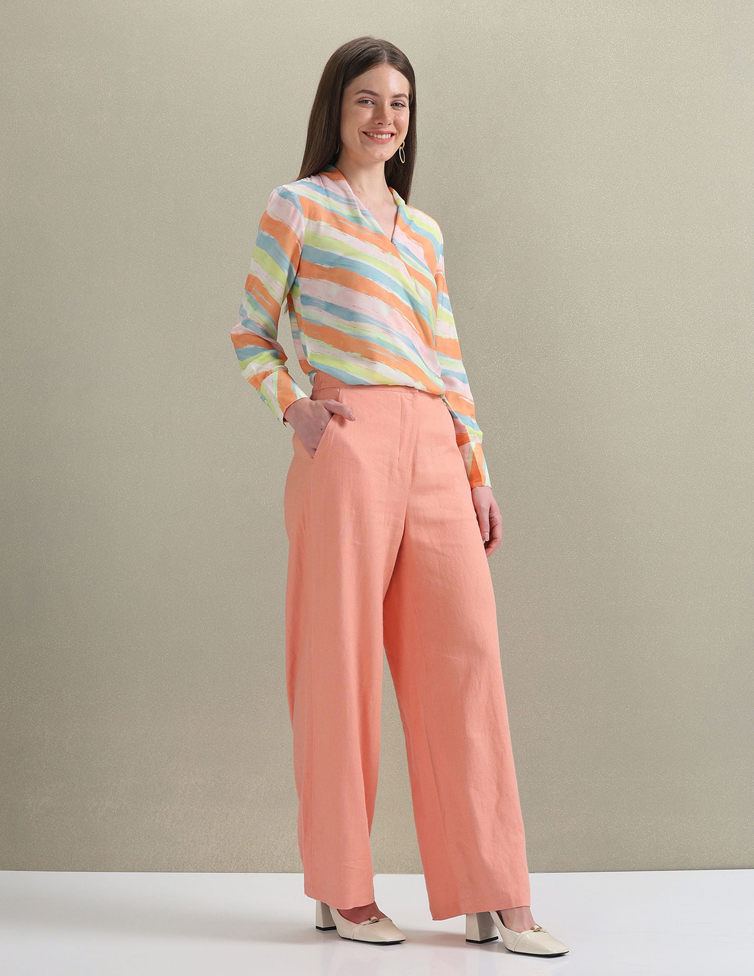 Abstract Print Satin Wrap Top Orange, Pink and Blue - U.S. Polo Assn. India | Large