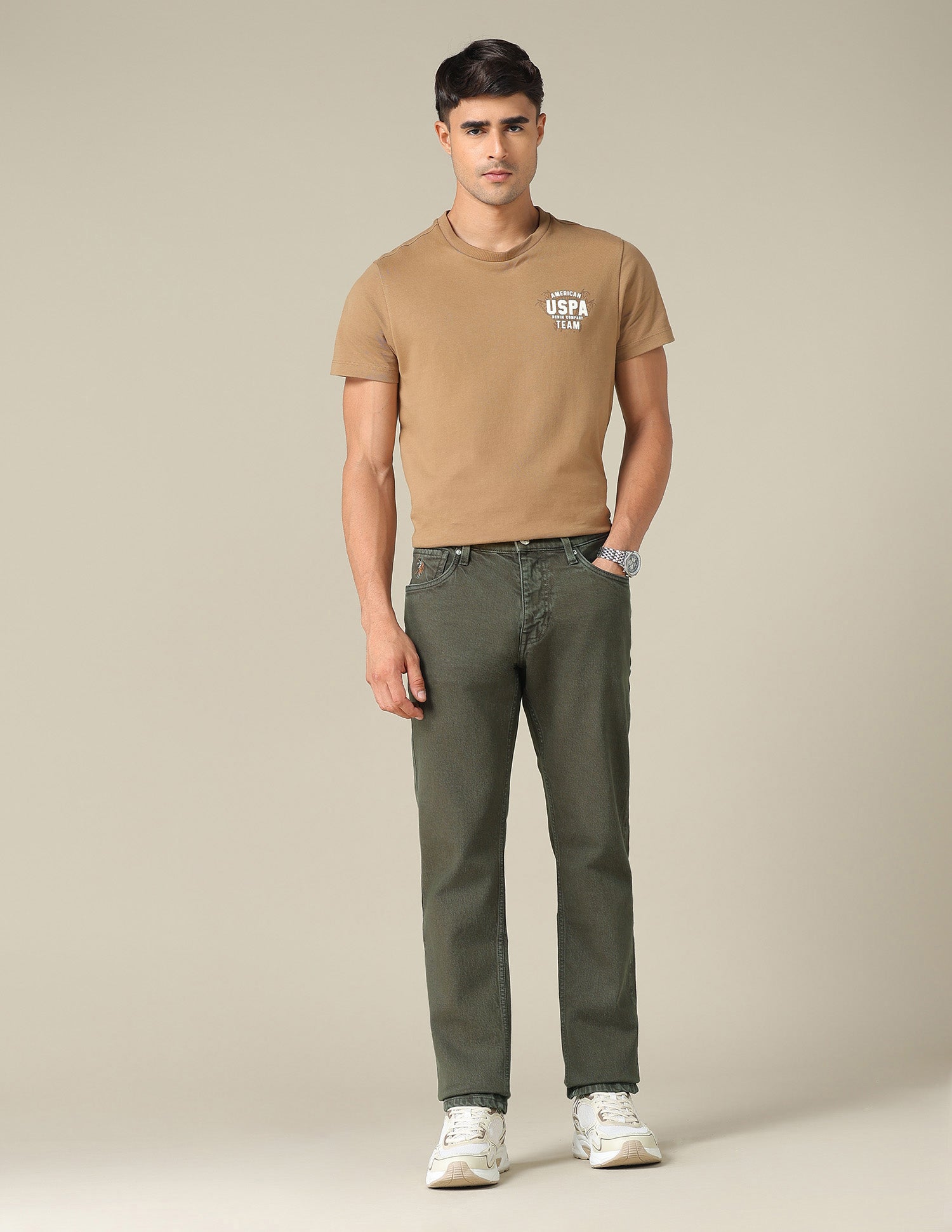 Brandon Slim Tapered Fit Green Jeans Dark Olive - U.S. POLO ASSN. | Large