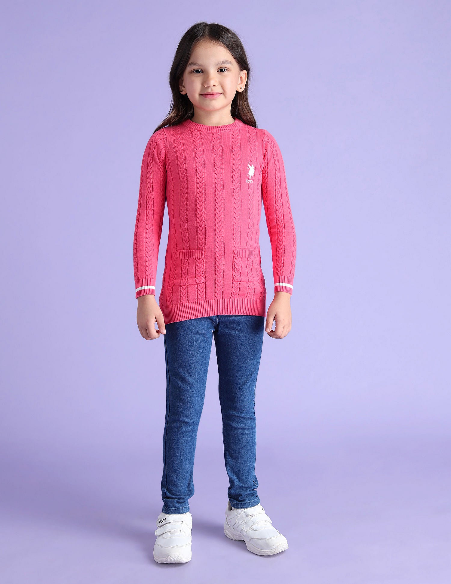 Girls Cable Knit Sweater Rogue Pink - U.S. POLO ASSN. | Large