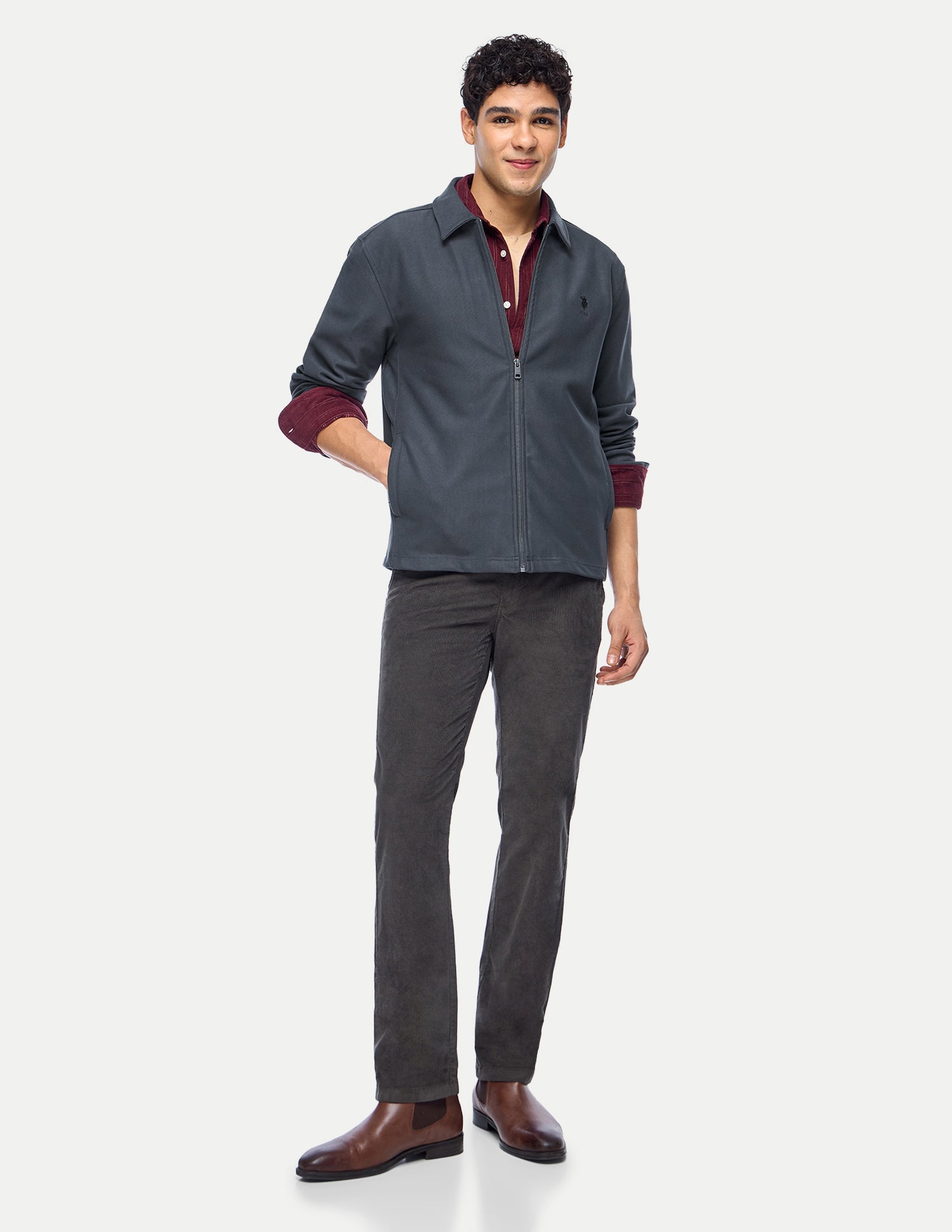 Solid Slim Fit Zipper Sweatshirt Dark Grey - U.S. Polo Assn. India | Large