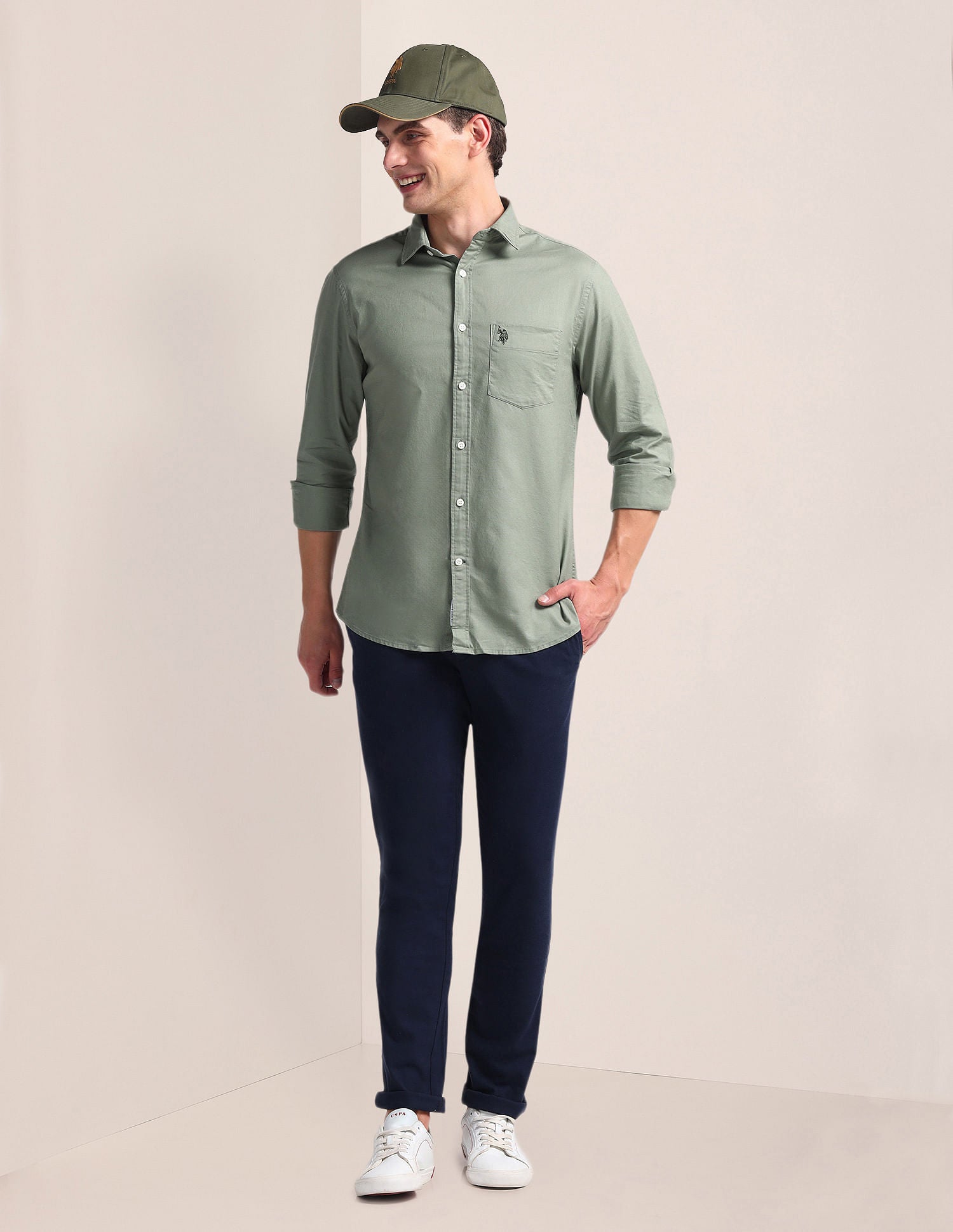 Solid Dobby Shirt Green - U.S. Polo Assn. India | Large