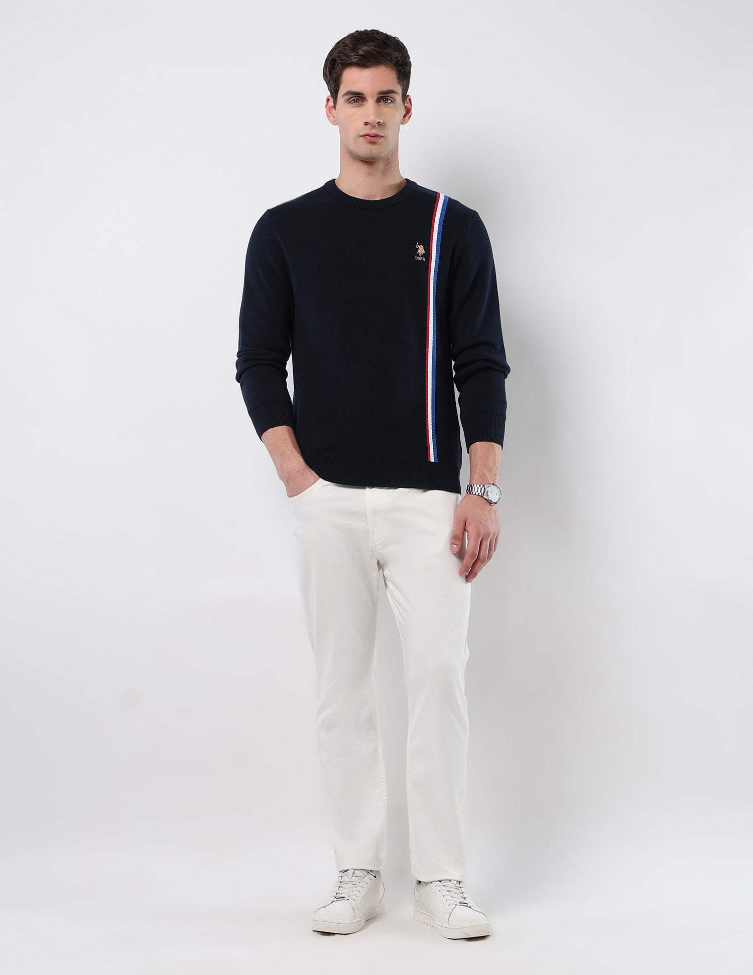 Vertical Striped Patterned Knit Sweater Navy - U.S. POLO ASSN. | Large