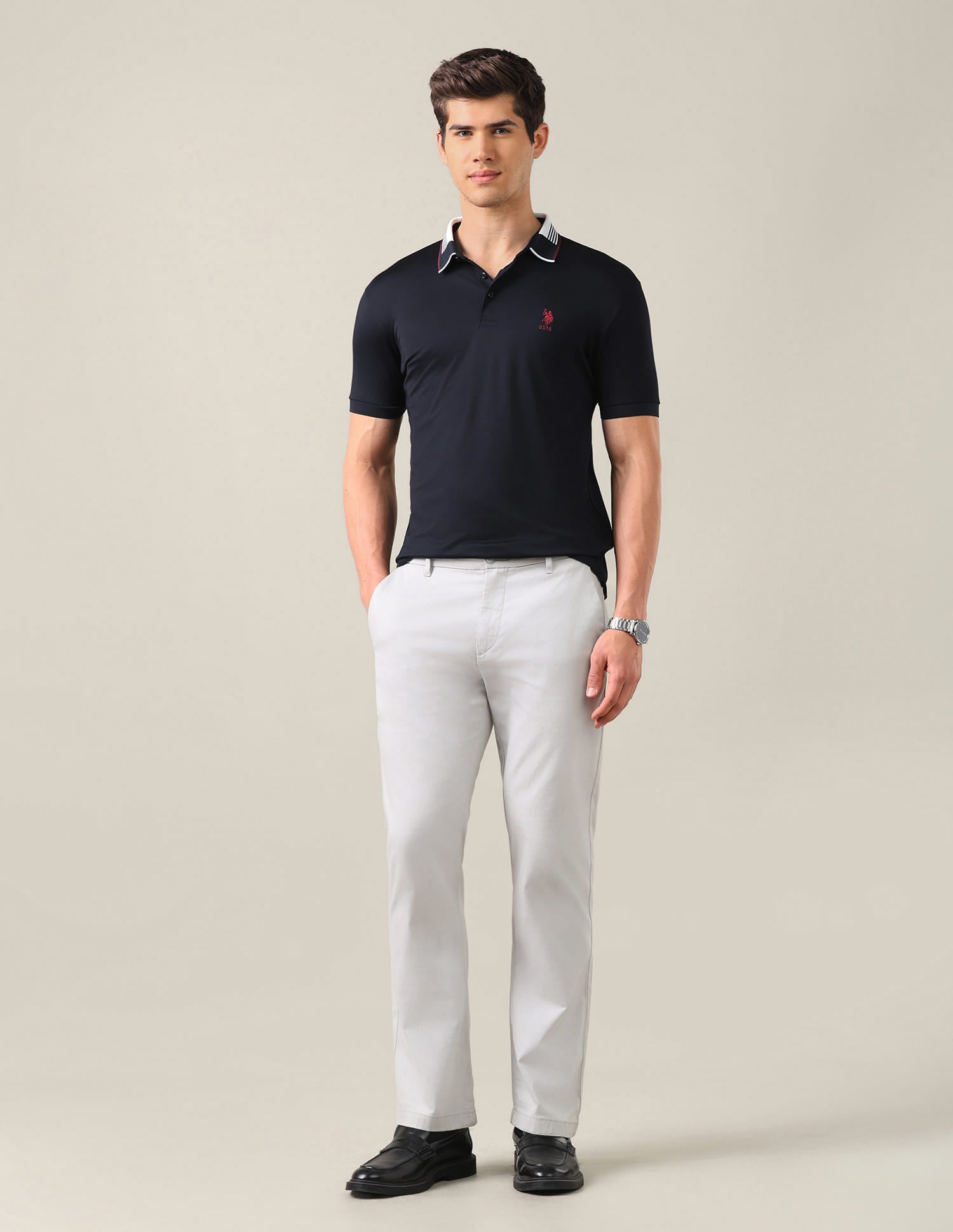 Solid Slim Fit Polo Shirt Blue - U.S. Polo Assn. India | Large