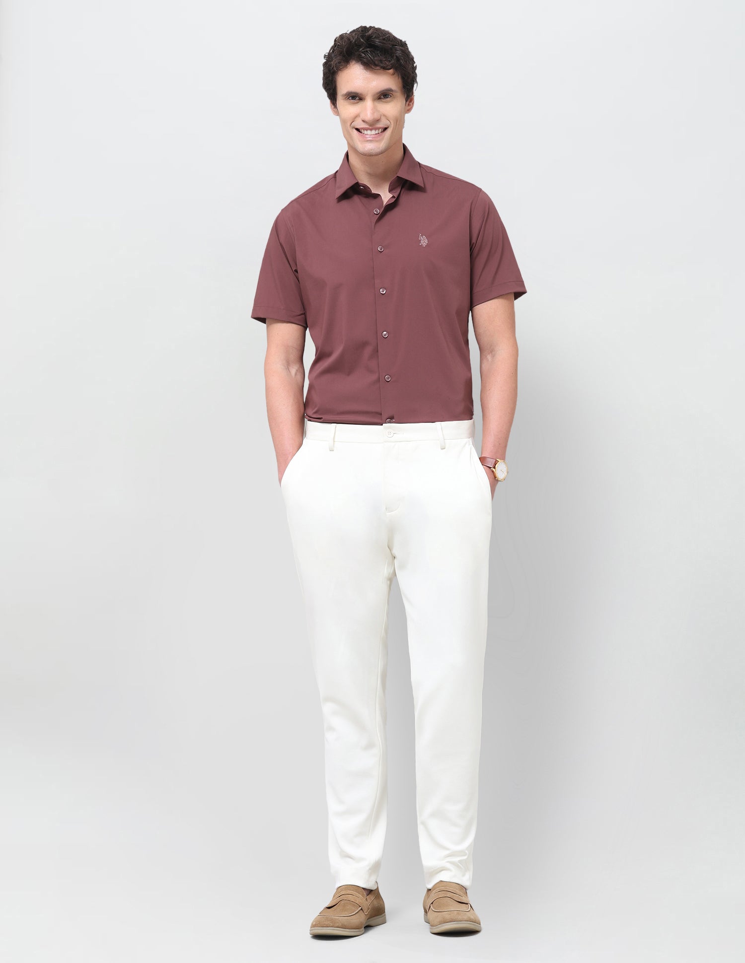 Solid Regular Fit Shirt Maroon - U.S. Polo Assn. India | Large