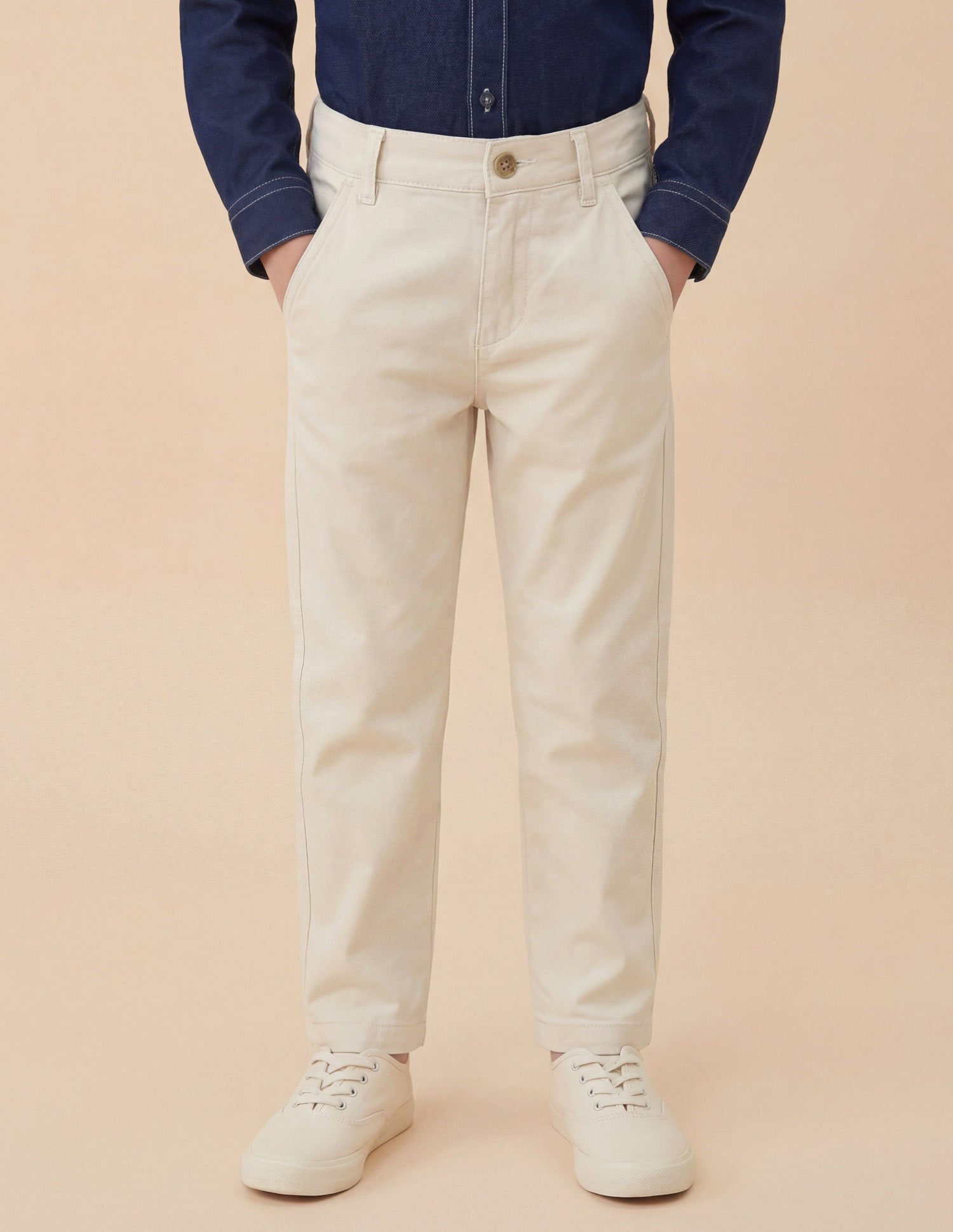 Boys Slim Fit Twill Trousers Off White - U.S. Polo Assn. India | Large