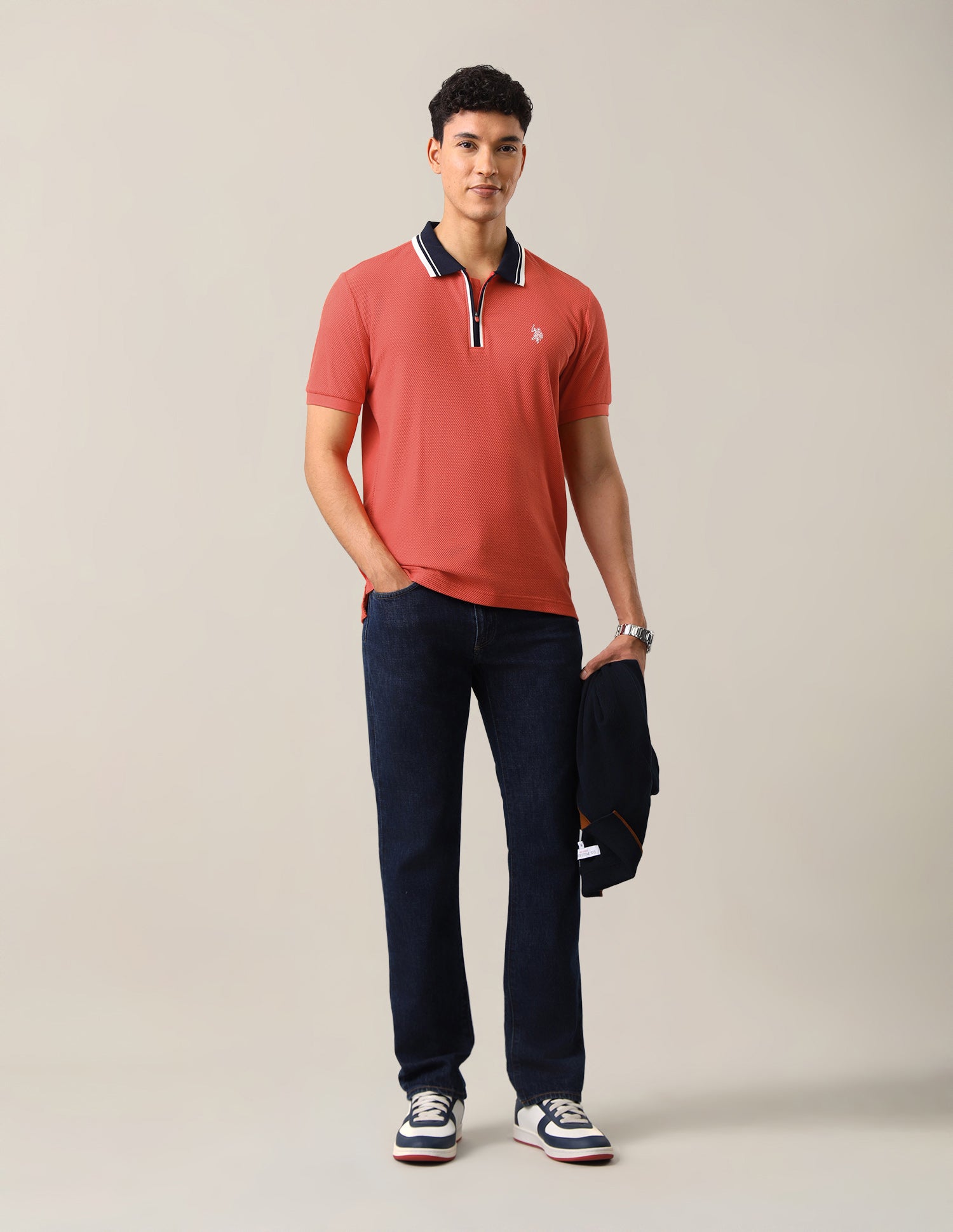 Textured Slim Fit Polo Shirt Red - U.S. Polo Assn. India | Large