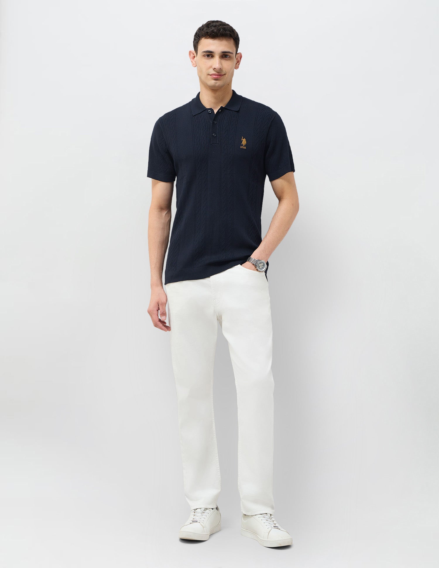 Patterned Knit Regular Fit Polo Shirts Navy - U.S. POLO ASSN. | Large