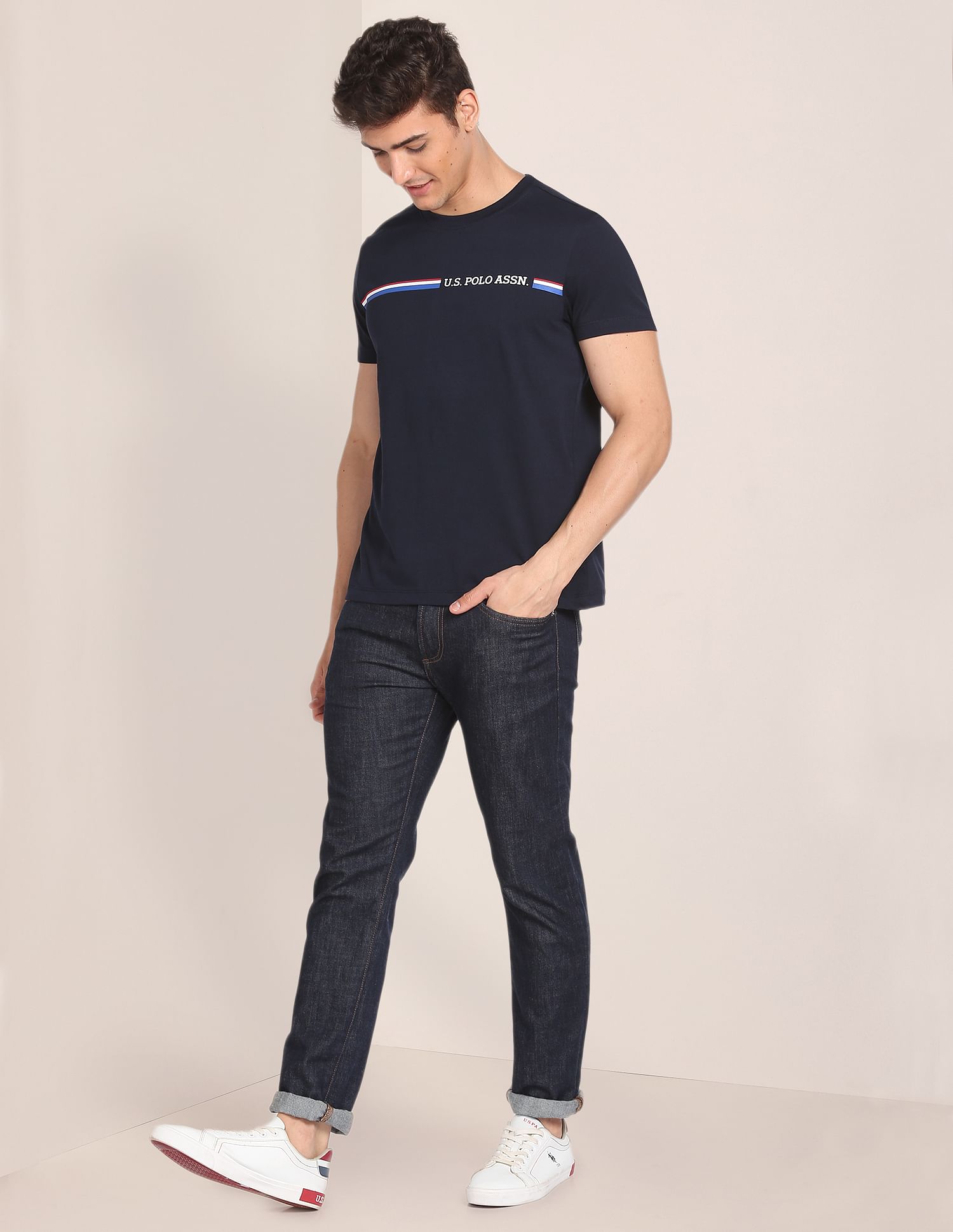 Crew Neck Brand Print T-Shirt Navy - U.S. POLO ASSN. | Large