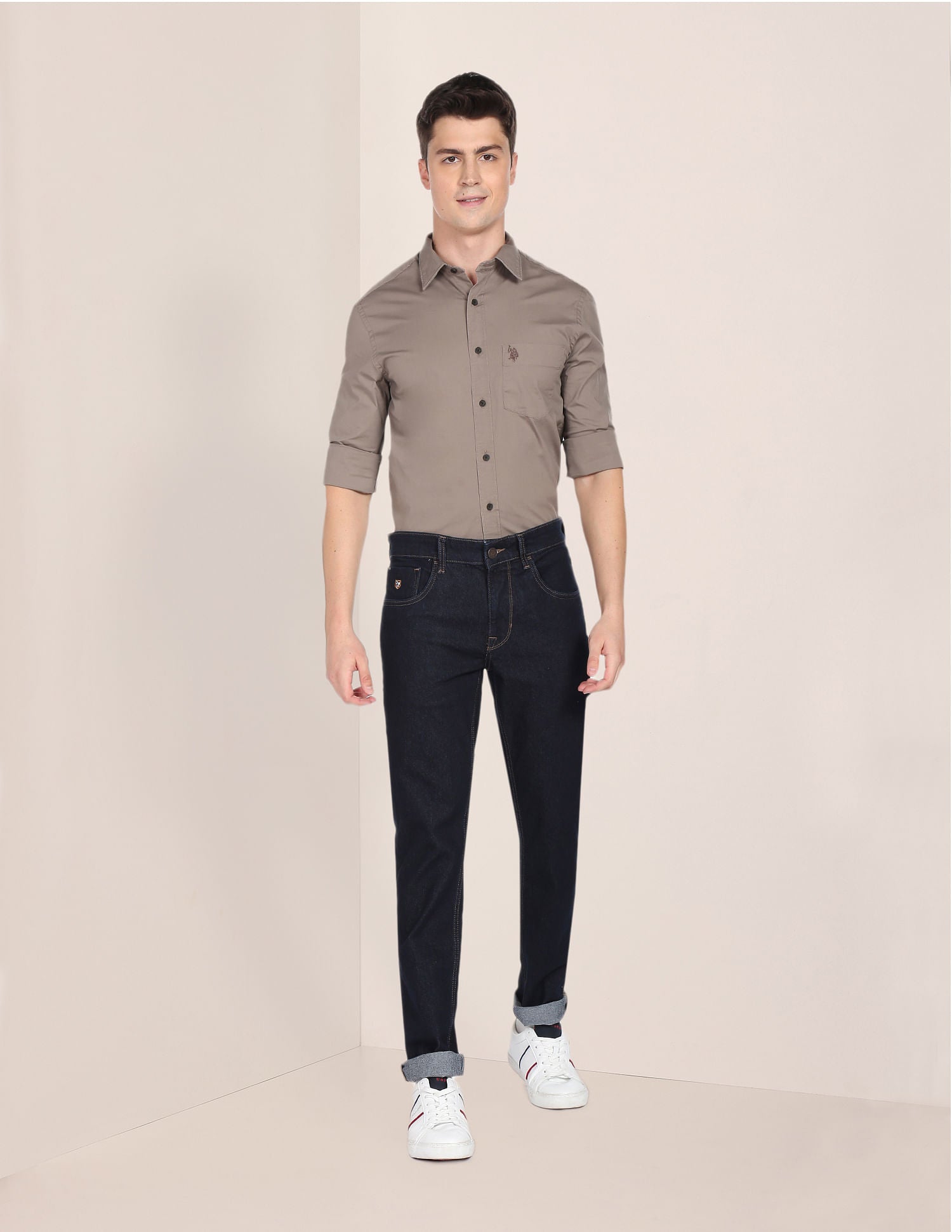 Slim Fit Solid Casual Shirt Taupe - U.S. Polo Assn. India | Large