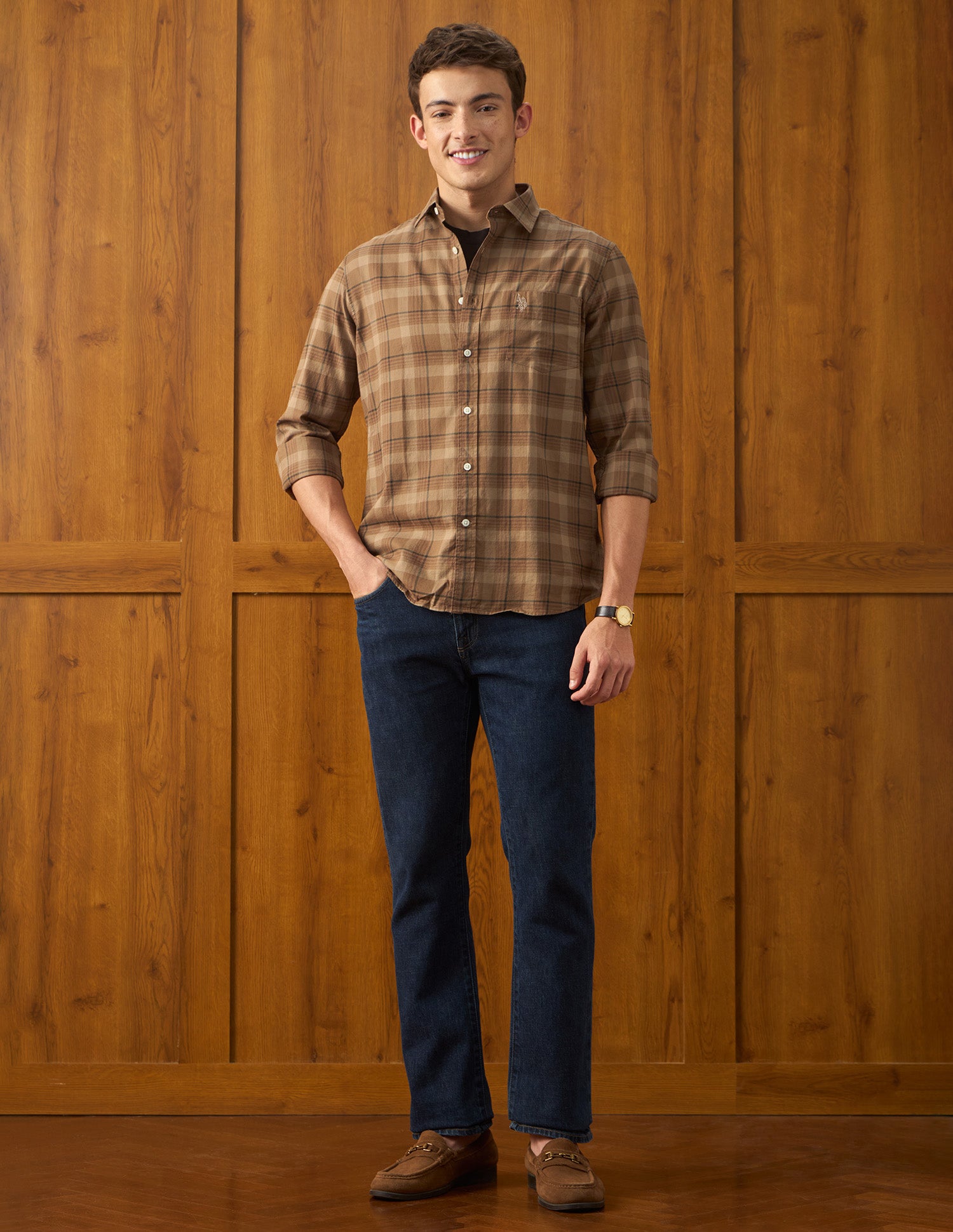 Tartan Checked Regular Fit Shirt Brown - U.S. Polo Assn. India | Large