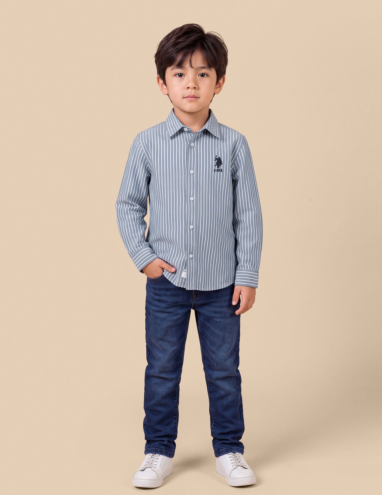 Vertical Striped Regular Fit Shirt Light Blue - U.S. Polo Assn. India | Large