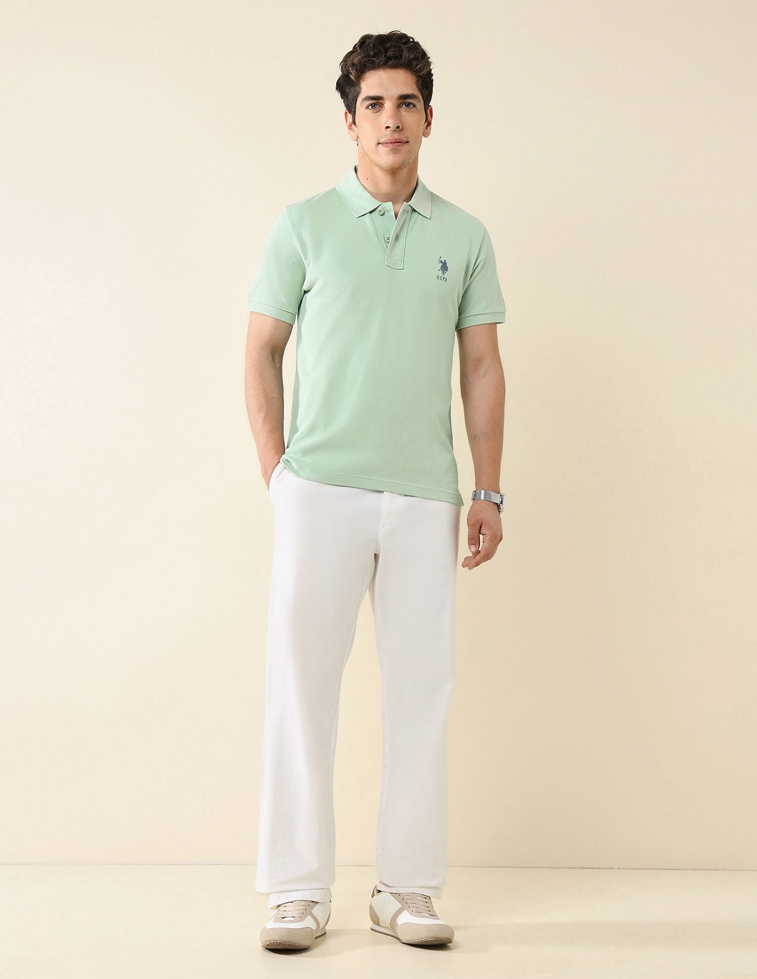 Pure Cotton Slim Fit Polo Shirt Light Green - U.S. Polo Assn. India | Large