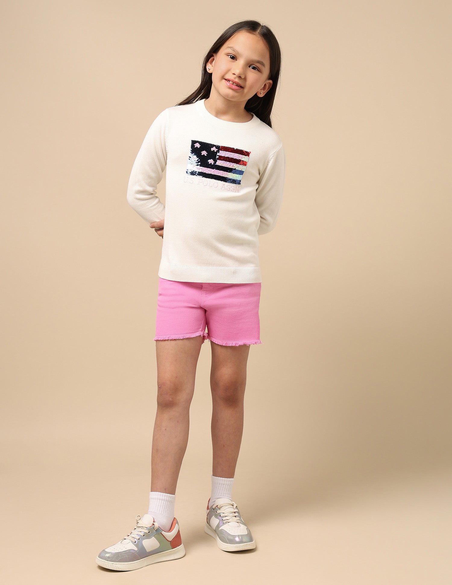 Girls Flip Sequin Sweater White - U.S. POLO ASSN. | Large