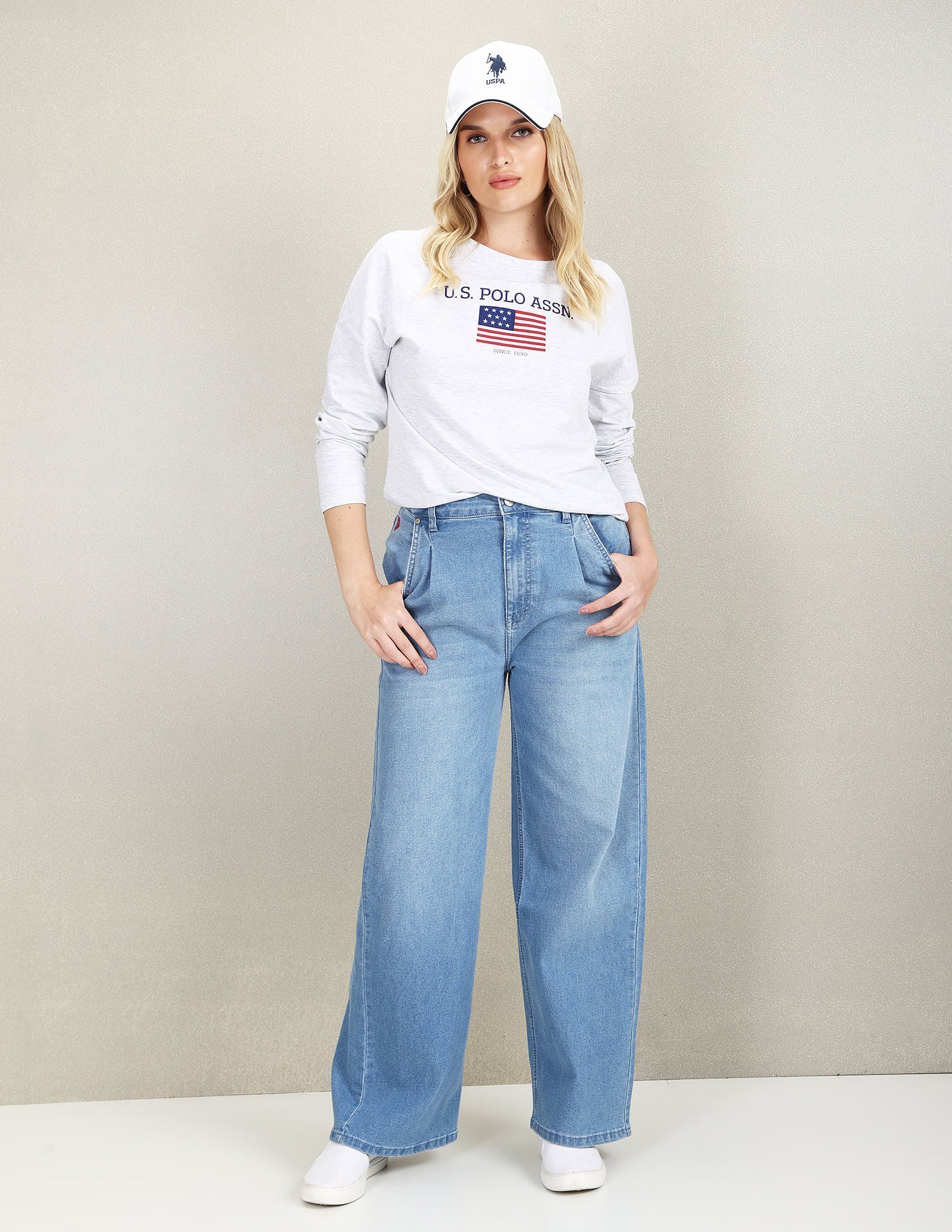 Long Sleeve Flag Print Heathered T-Shirt Light Grey - U.S. POLO ASSN. | Large