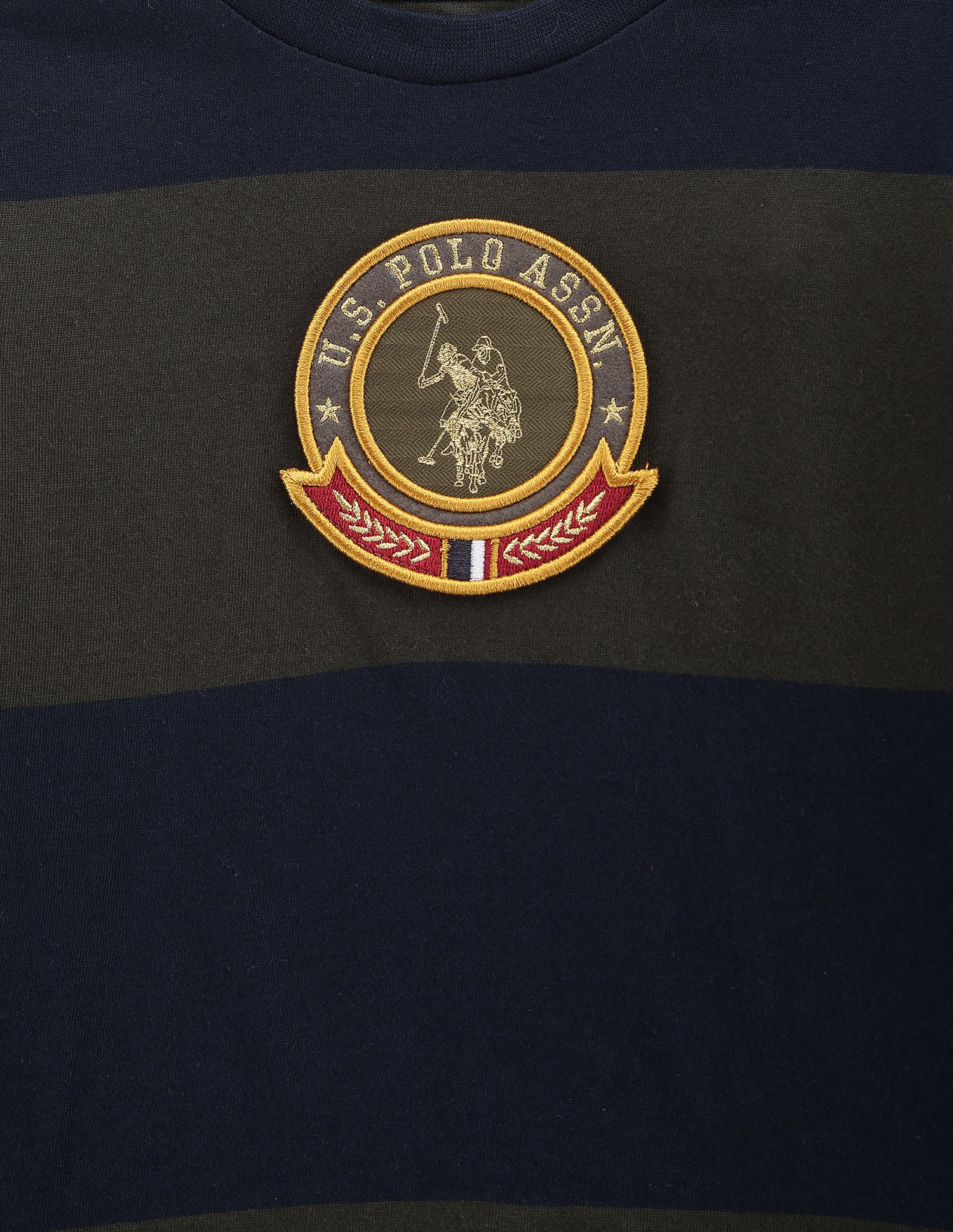 Boys Logo Horizontal Stripe T-Shirt Olive and Navy - U.S. POLO ASSN. | Large