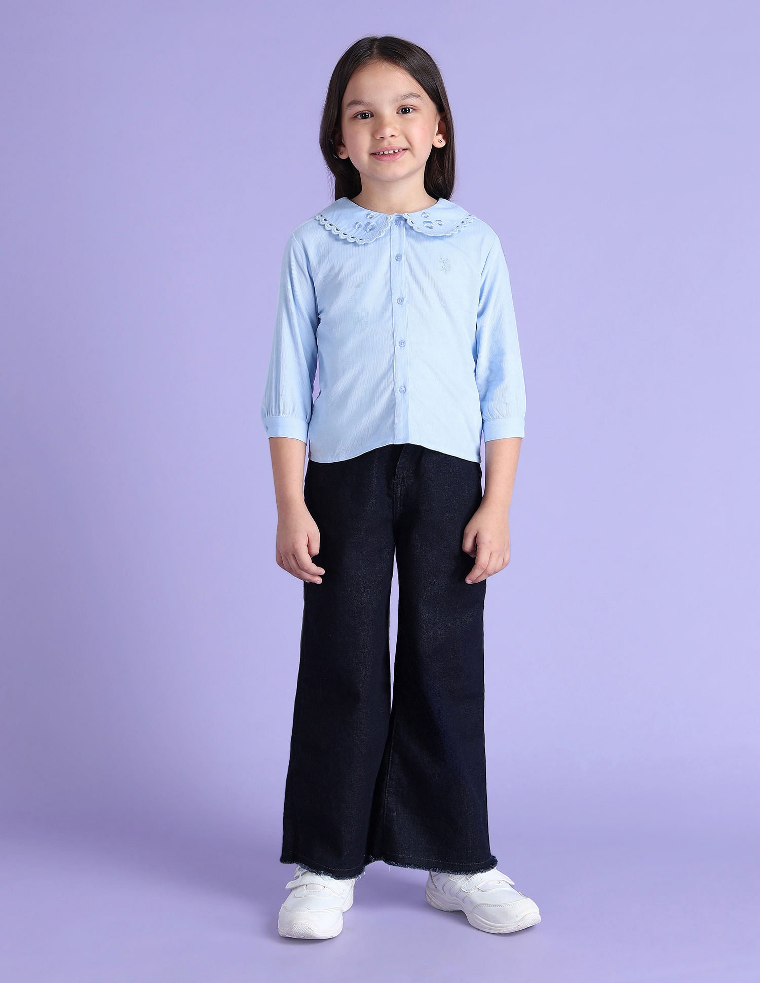 Girls Peter Pan Collar Solid Top Light Blue - U.S. POLO ASSN. | Large