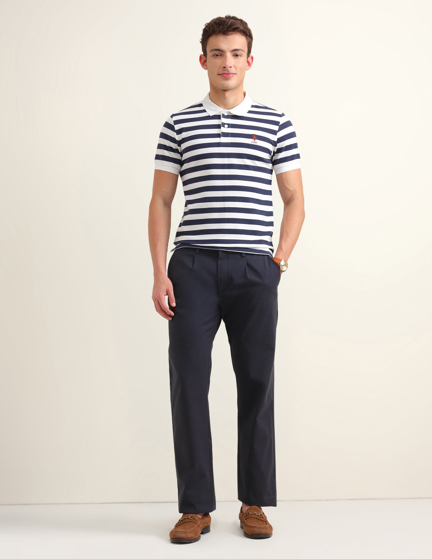 Horizontal Striped Slim Fit Polo Shirt Blue - U.S. Polo Assn. India | Large