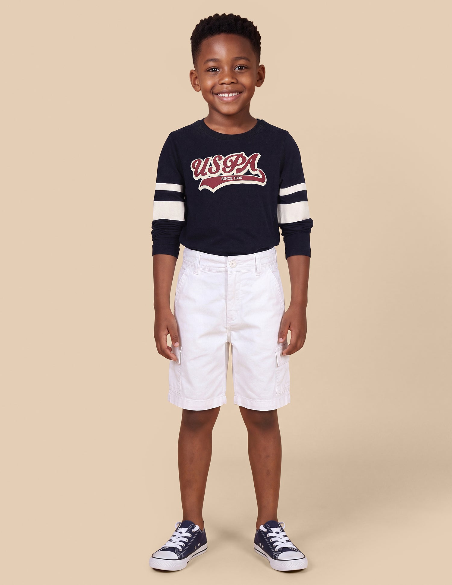 Mid Rise Relaxed Fit Cargo Shorts Off White - U.S. Polo Assn. India | Large