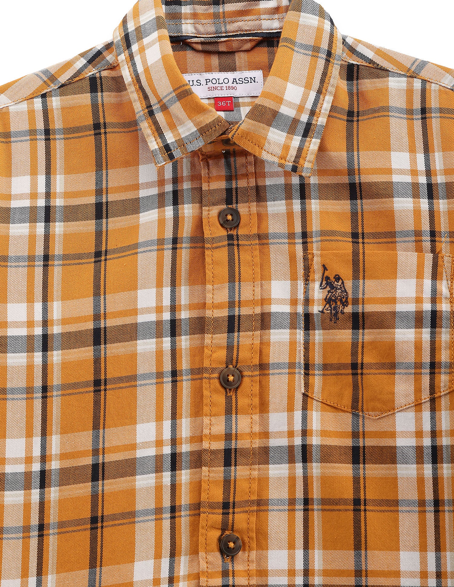 Boys Tartan Check Twill Shirt Mustard - U.S. POLO ASSN. | Large