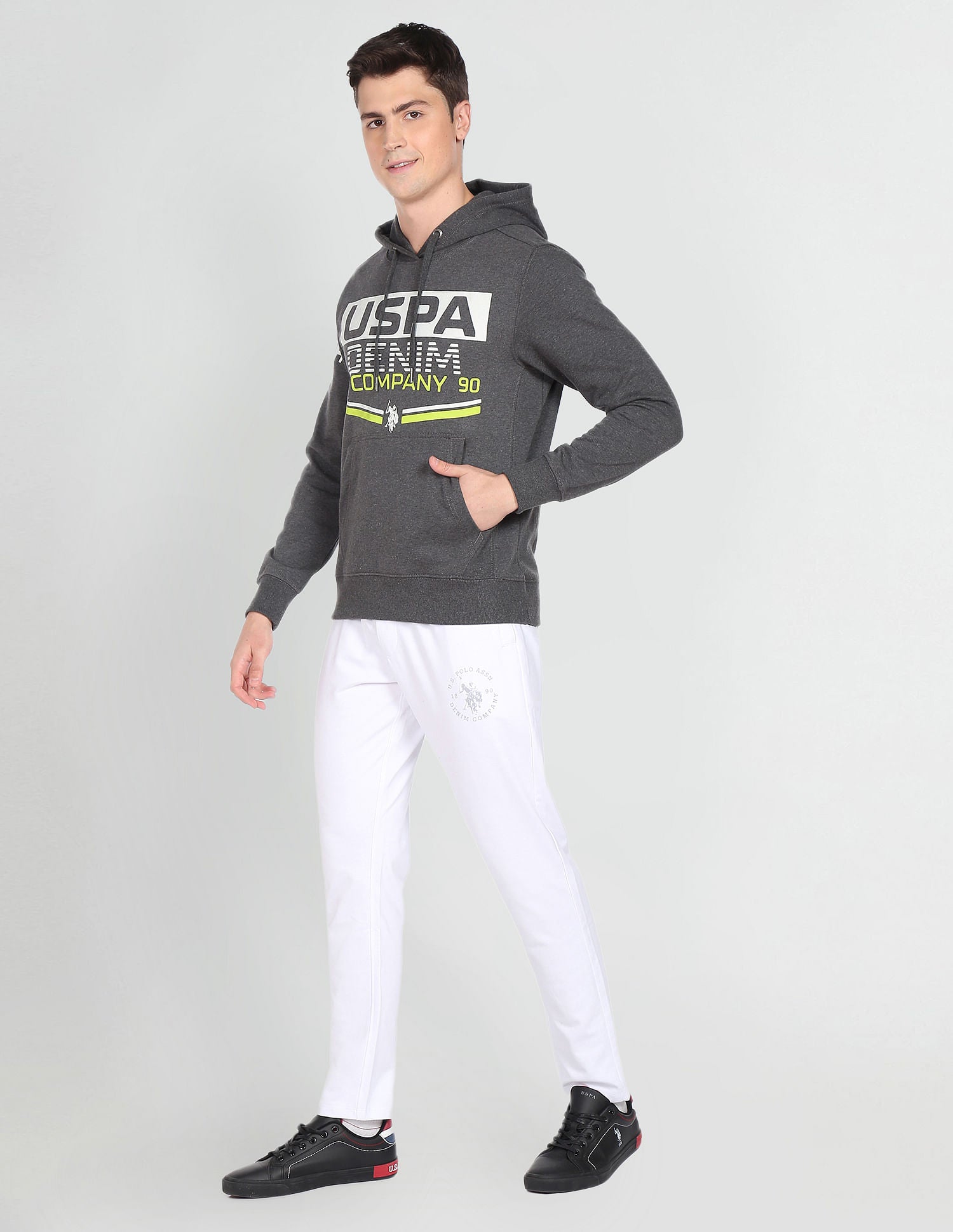 Hooded Brand Print Sweatshirt Dark Grey - U.S. Polo Assn. India | Large