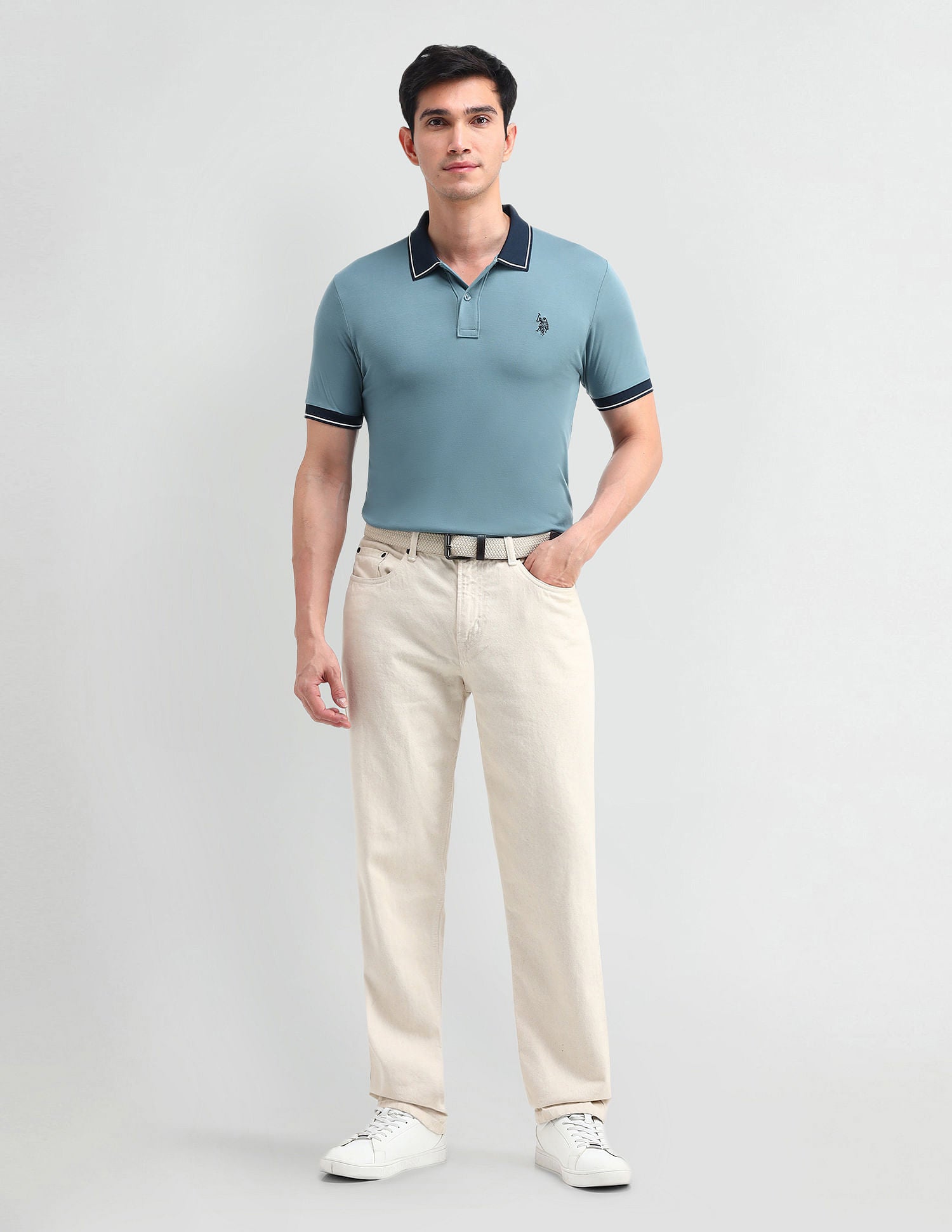 Muscle Fit Solid Polo Shirt Blue Moon - U.S. Polo Assn. India | Large
