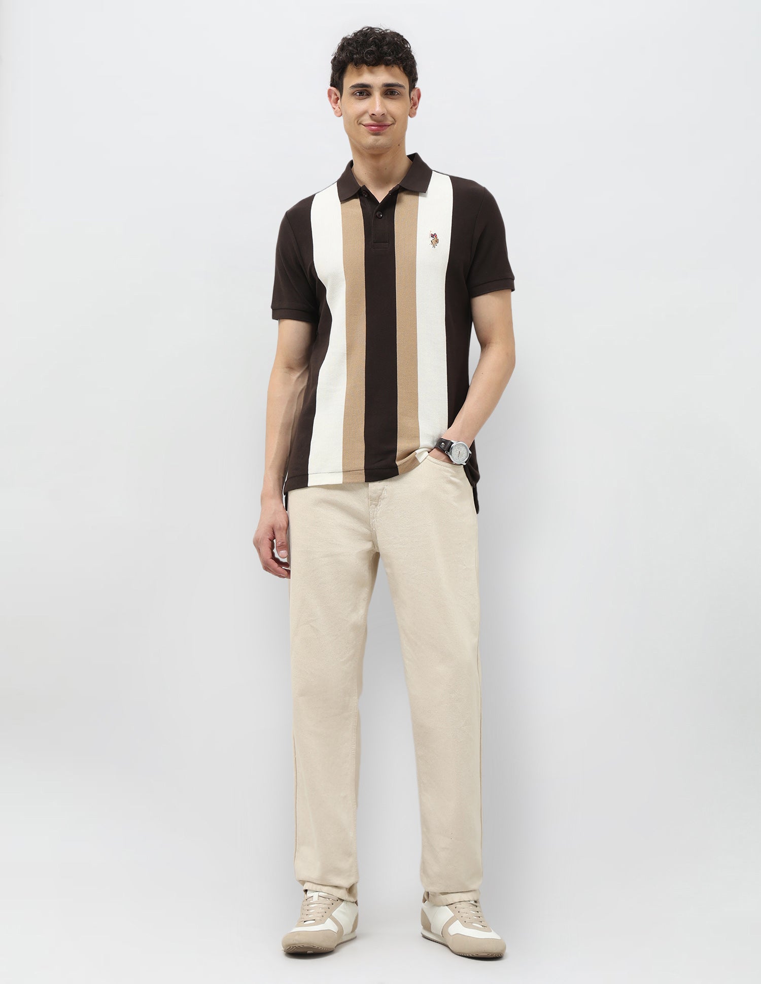 Vertical Striped Regular Fit Polo Shirt Dark Brown - U.S. Polo Assn. India | Large