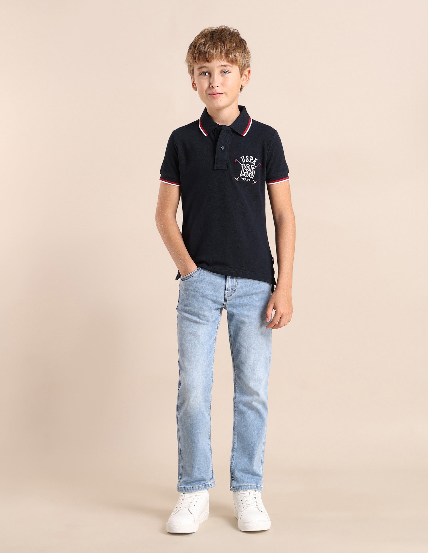 Boys Brand Printed Regular Fit Polo Shirt Navy - U.S. POLO ASSN. | Large