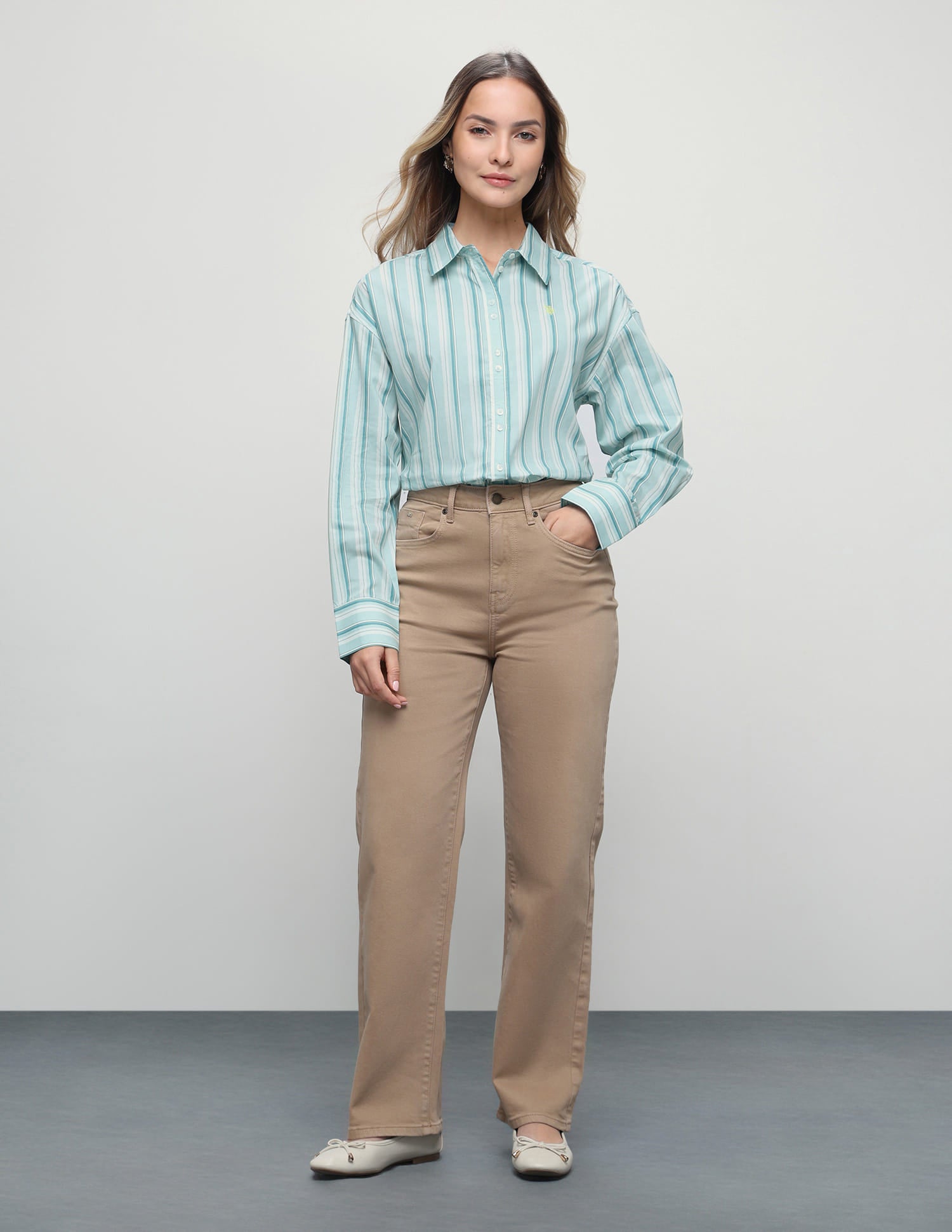 Vertical Striped Boyfriend Fit Shirt Green - U.S. Polo Assn. India | Large